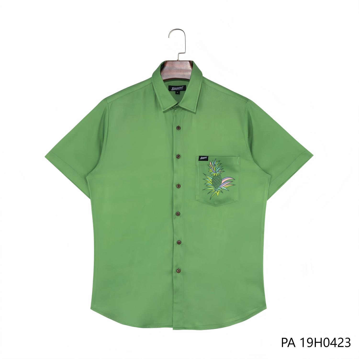 Men's Customizable Green Printed Short Sleeve Button Down Shirts