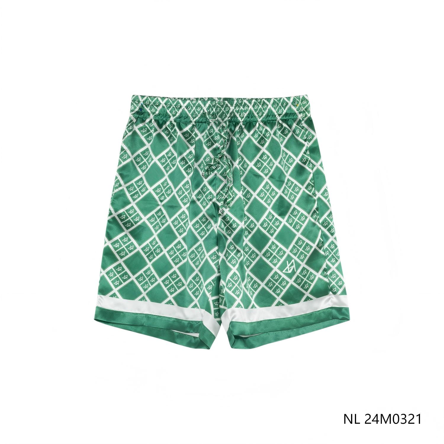 Men's  100% Silk Green Plaid  Drawstring Shorts