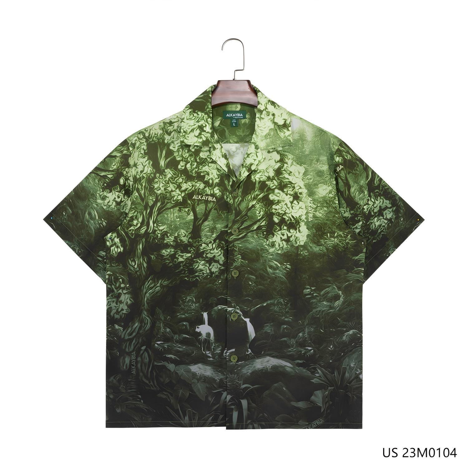 Men's 70% Rayon 30% Tencel Printed Short Sleeve Button Down Shirts