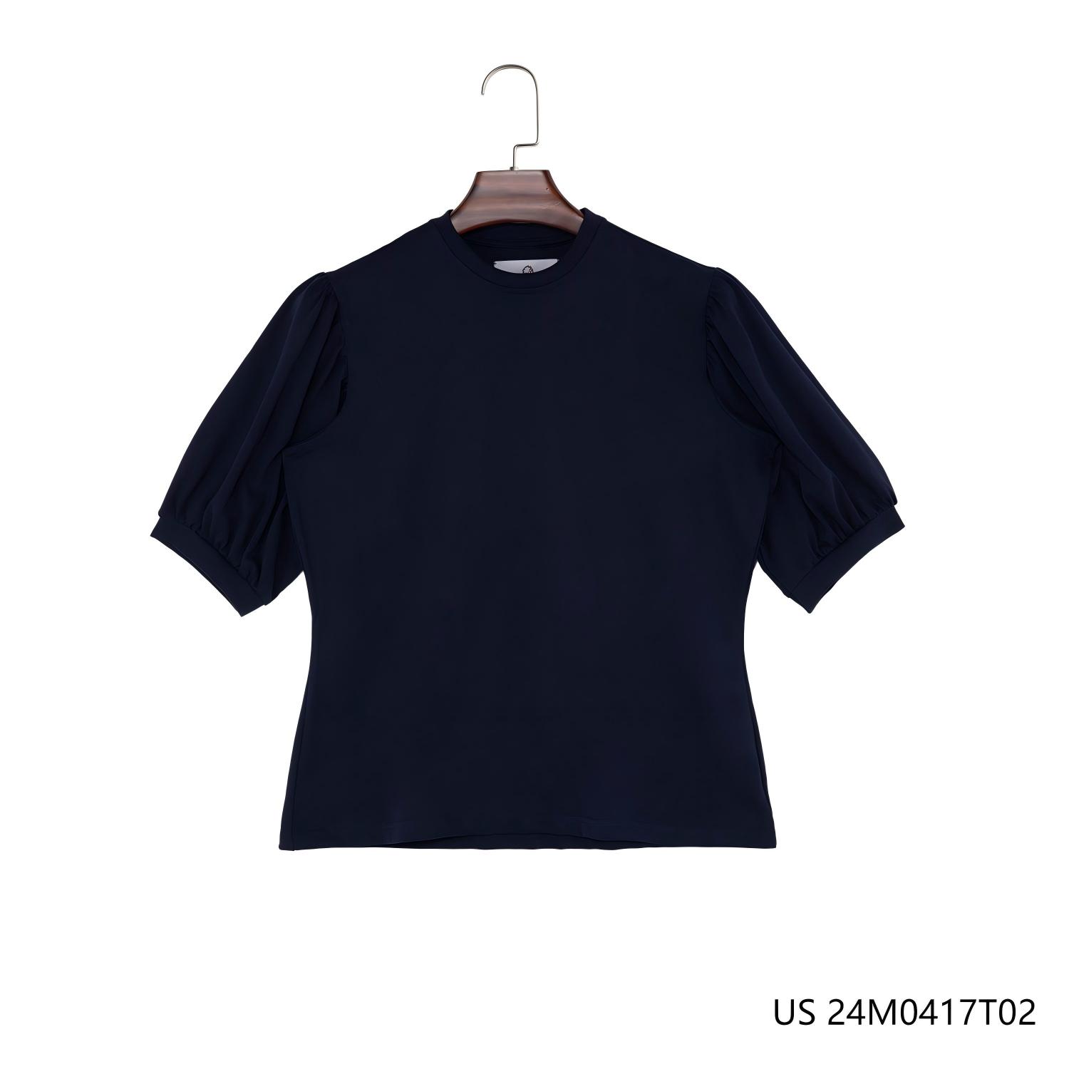 Women's 100% Cotton Plain Black Round Collar Half Sleeve Tops