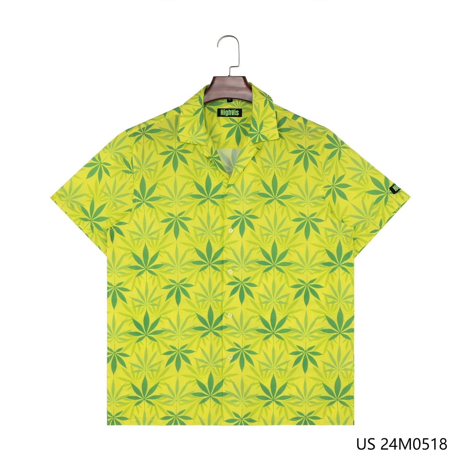 Men's 70% Vincose 30% Tencel Green Printed Short Sleeve Button Down Shirts