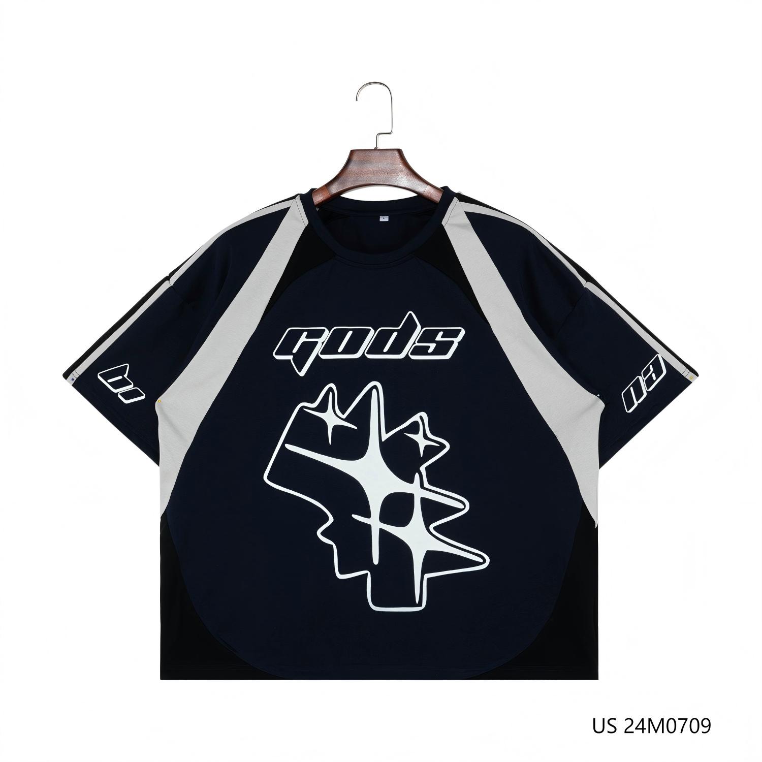 Men's 100% Cotton Printed  Patchwork Short Sleeve Round Collar T-Shirts