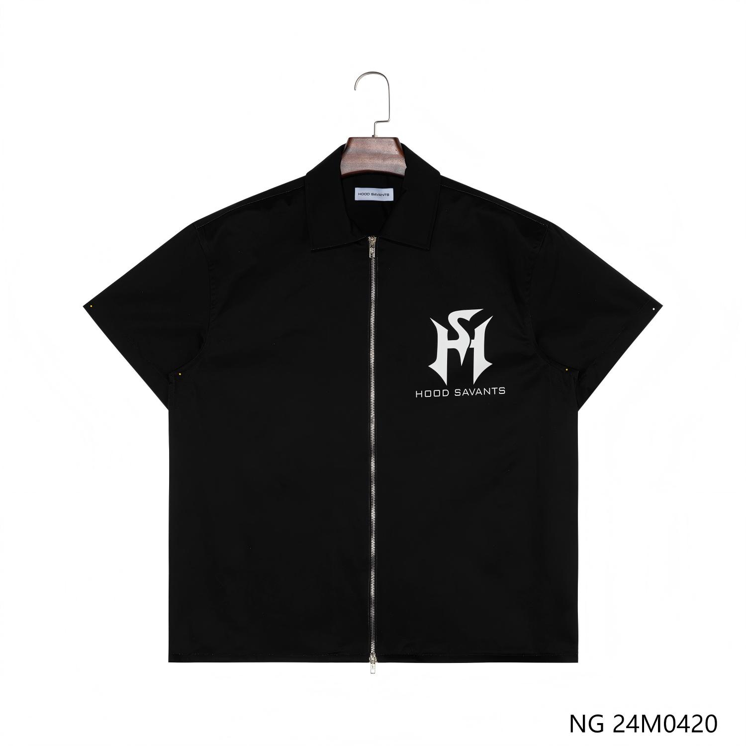 Men's 100% Cotton Printed Double-sides  Against The Black Ground Short Sleeve Zippered Shirts