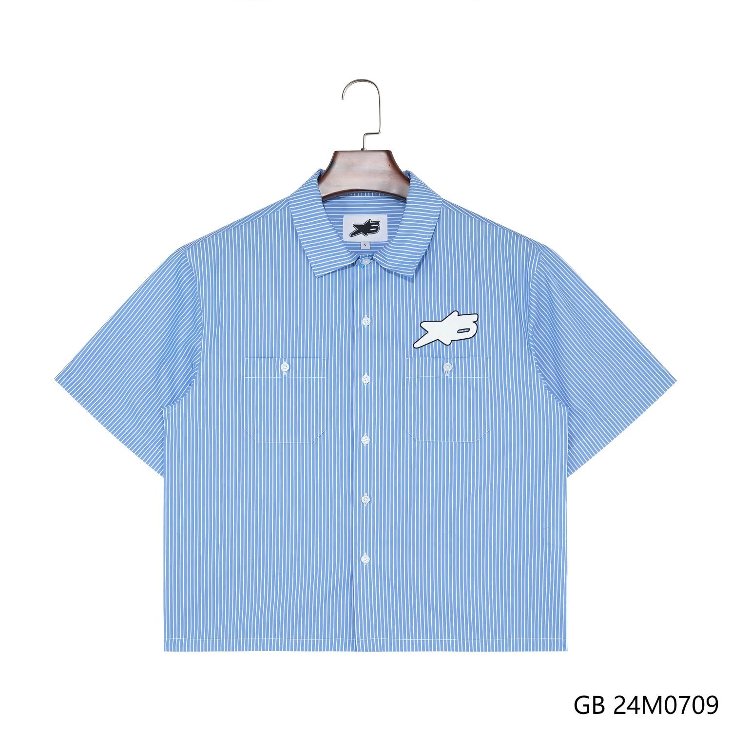 Women's 100% Cotton Blue And White Stripes Printed Short Sleeve Button Down Shirts
