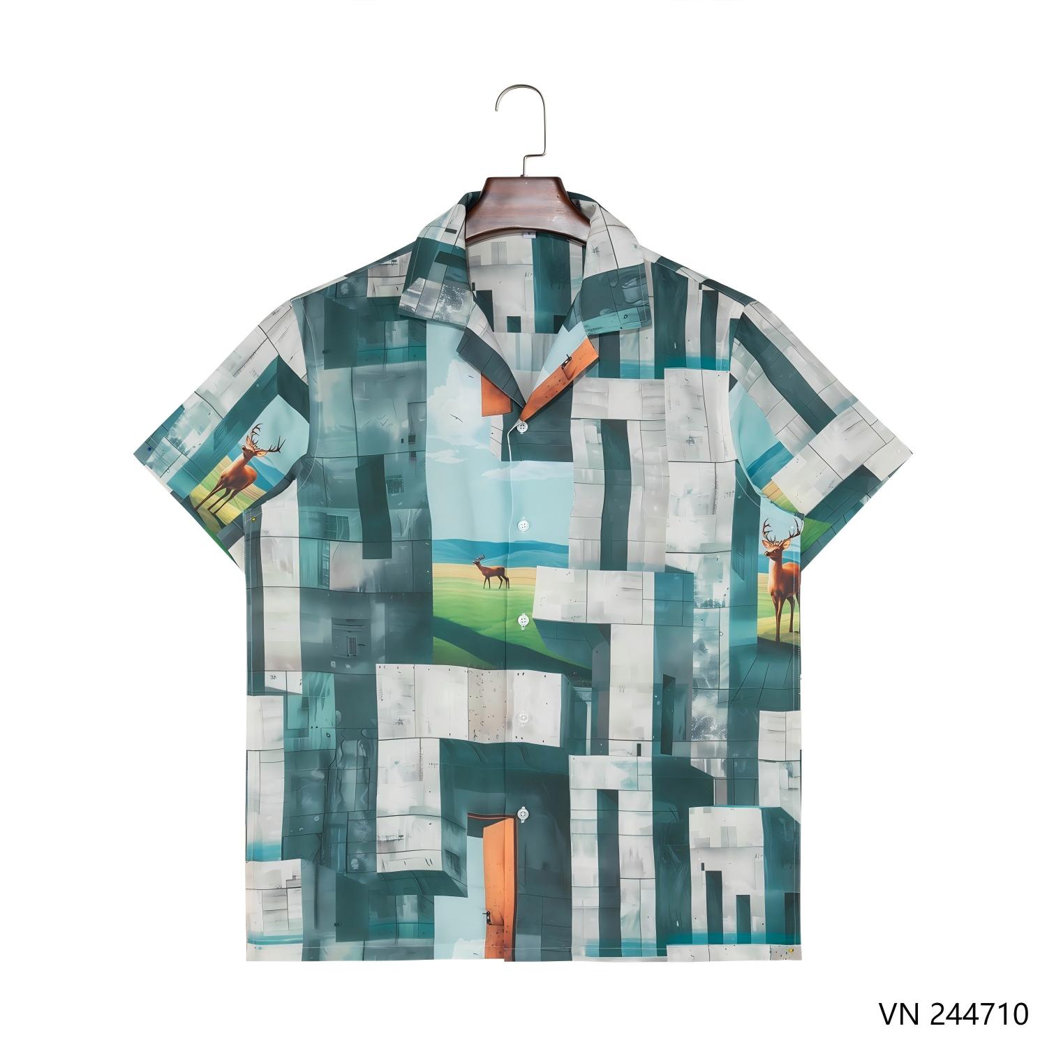 Men's 100% Tencel  Printed Short Sleeve Button Down Shirts