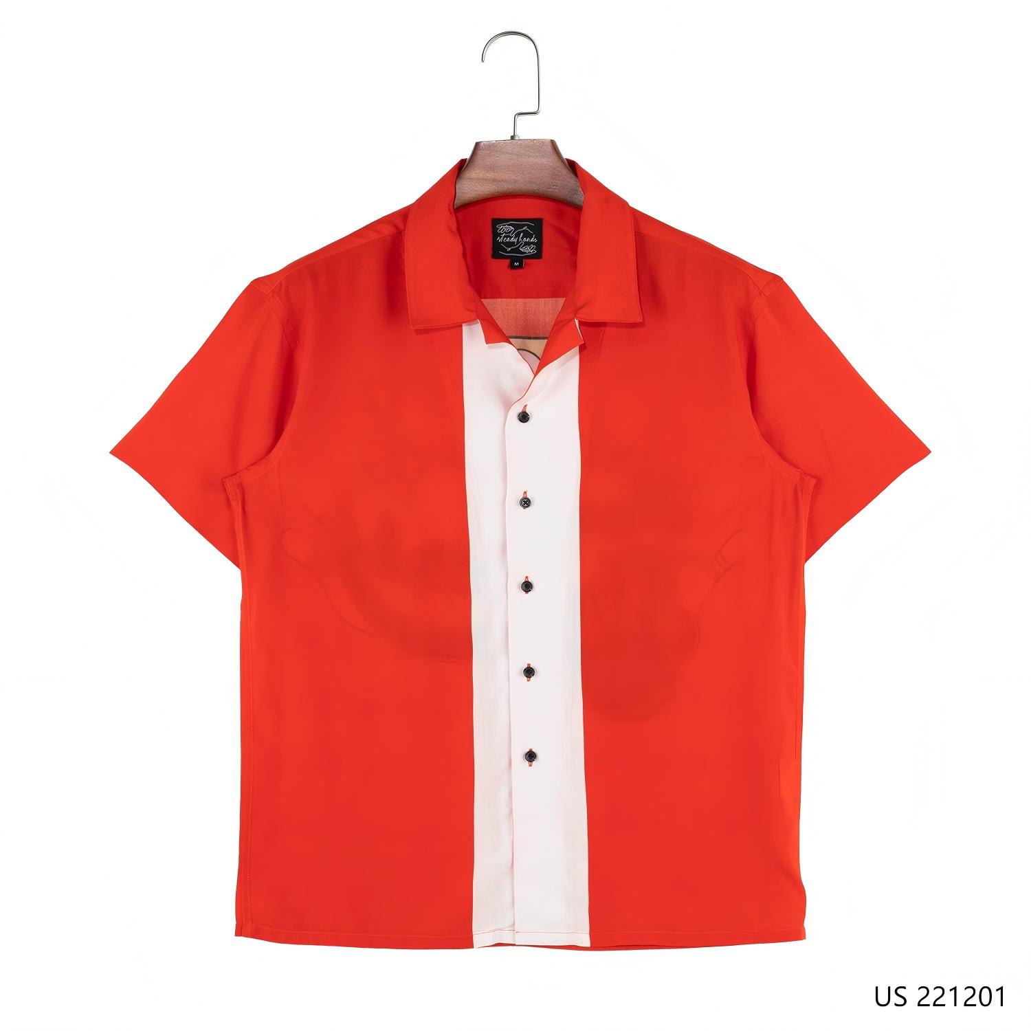 Men's 100% Rayon  Customisable Red White Striped Bowling Shirt Cuban Collar Poplin 100% Cotton Autumn Button Design Summer Version Available
