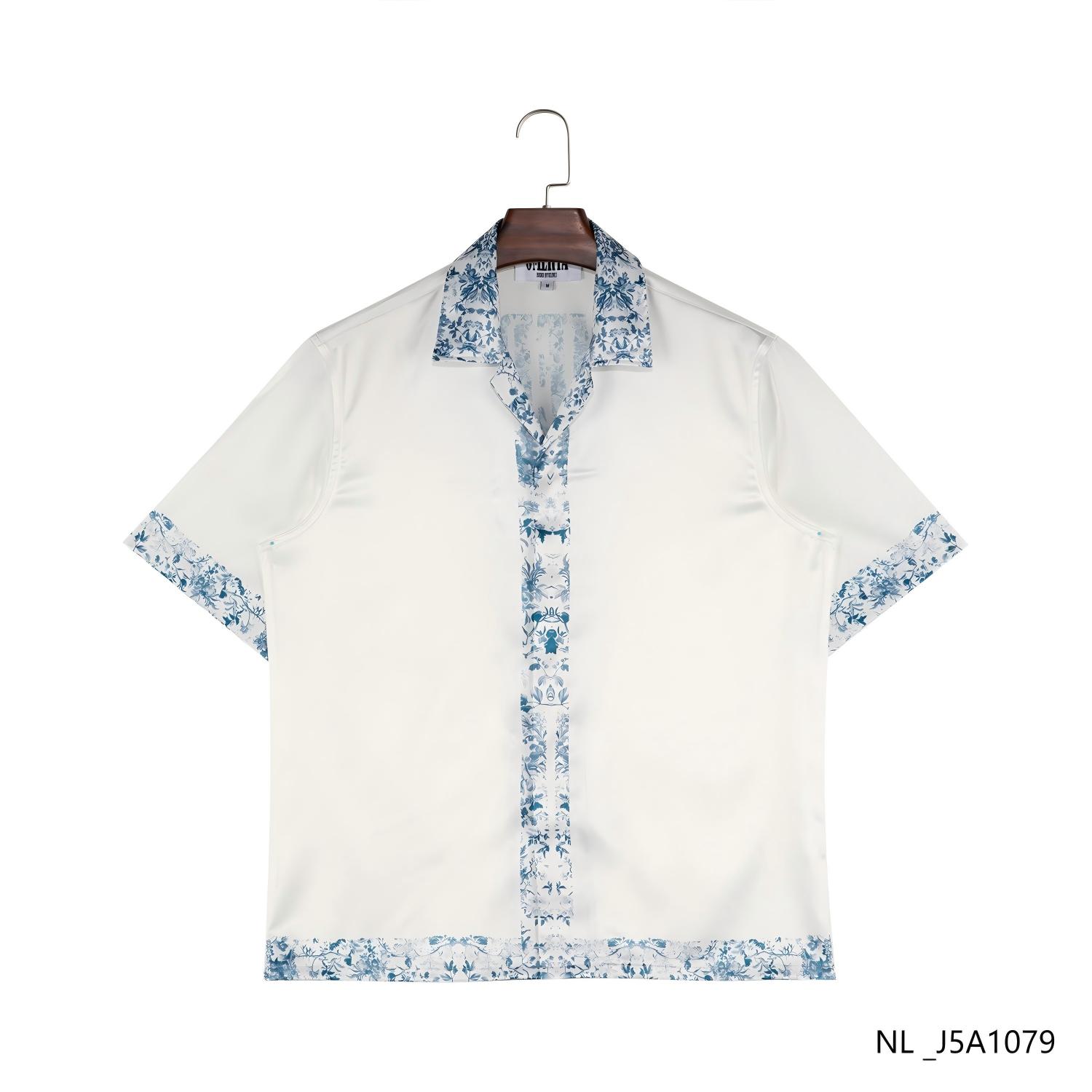 Men's 100% Silk Customizable White Patchwork Printed Short Sleeve Button Down Shirts