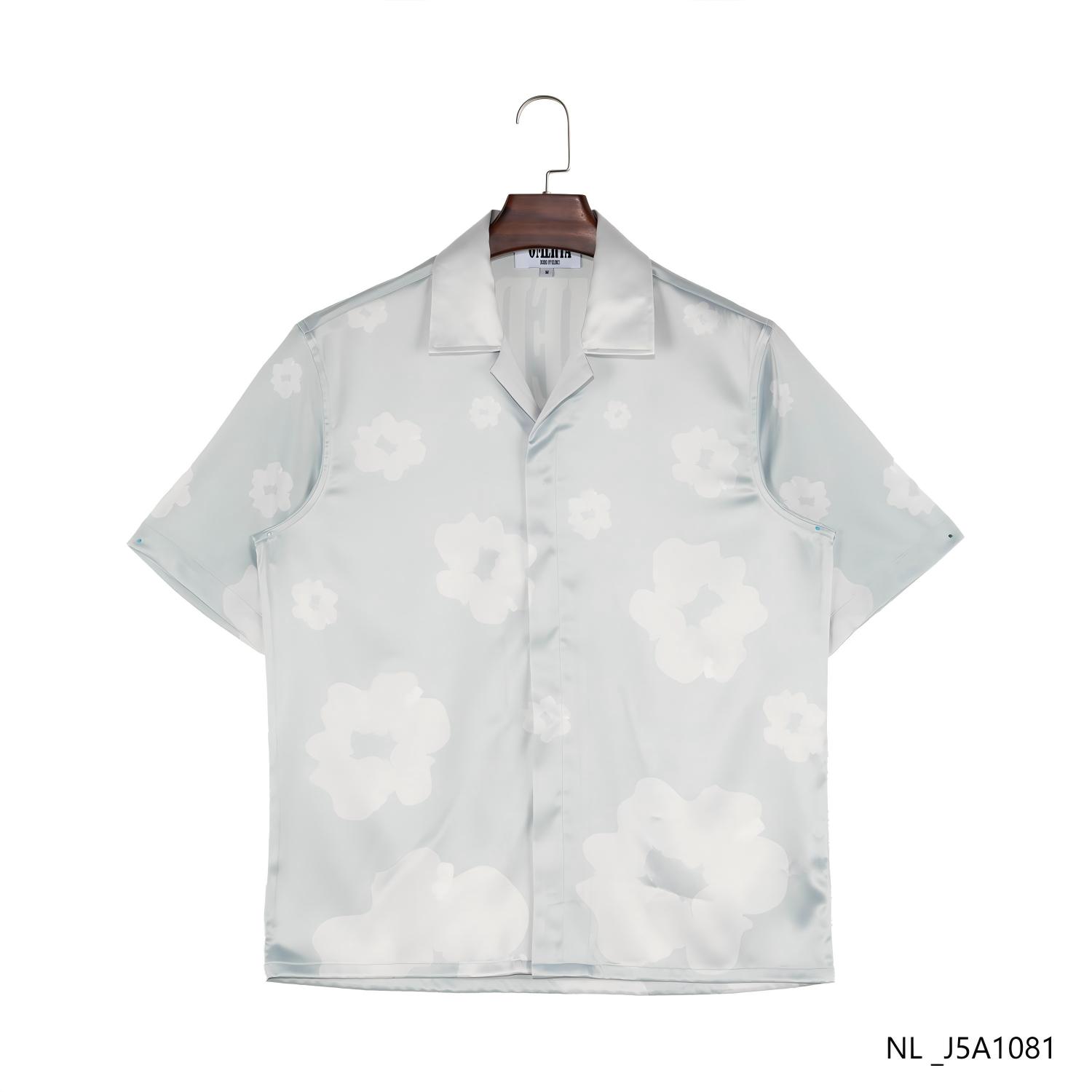 Men's 100% Silk Customizable Gray Printed Short Sleeve Button Down Shirts