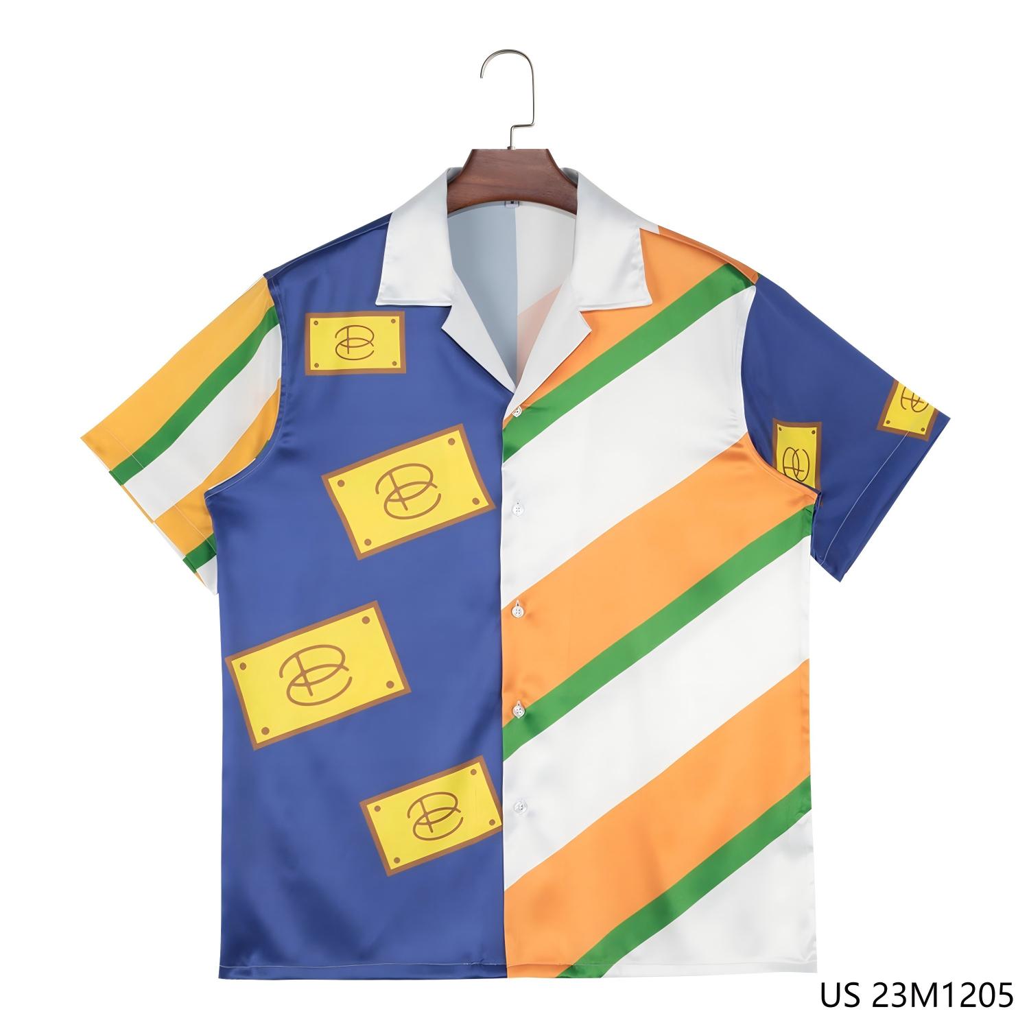 Men's 97% Polyester 3% Spandex Printed Mutiple Colors Patchwork Short Sleeve Button Down Shirts