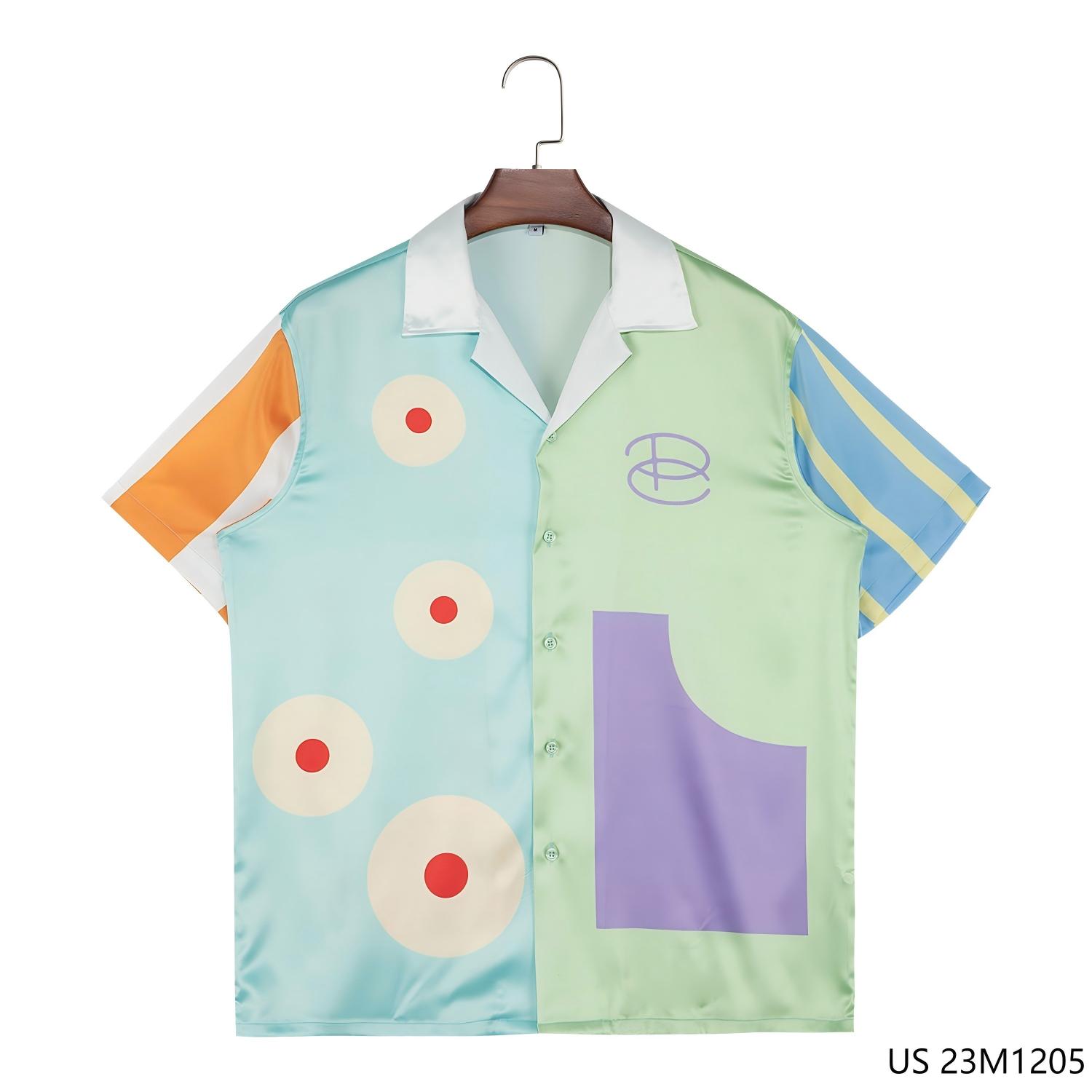 Men's 97% Polyester 3% Spandex Printed Multiple Colors Patchwork Short Sleeve Button Down Shirts