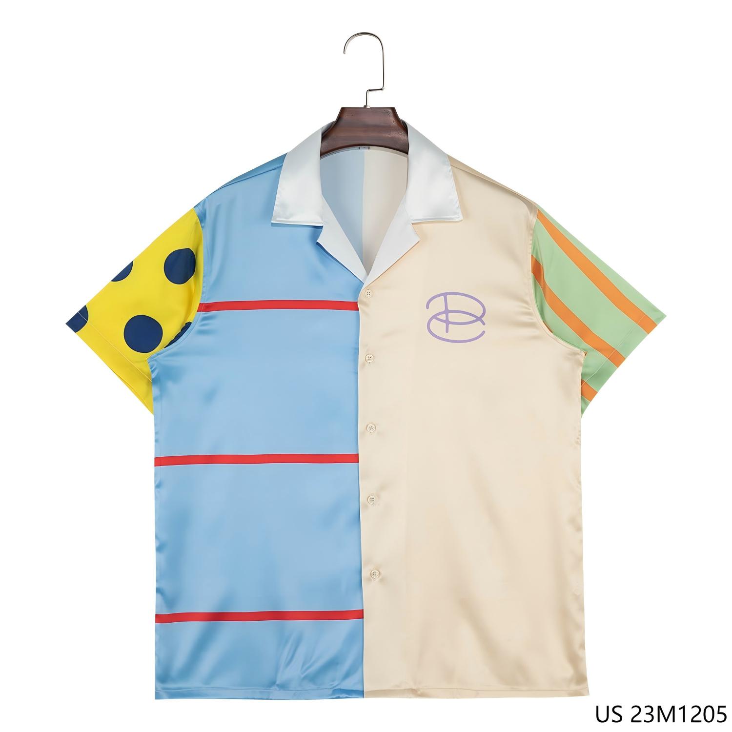 Men's 97% Polyester 3% Spandex Printed Multiple Colors Patchwork Short Sleeve Button Down Shirts