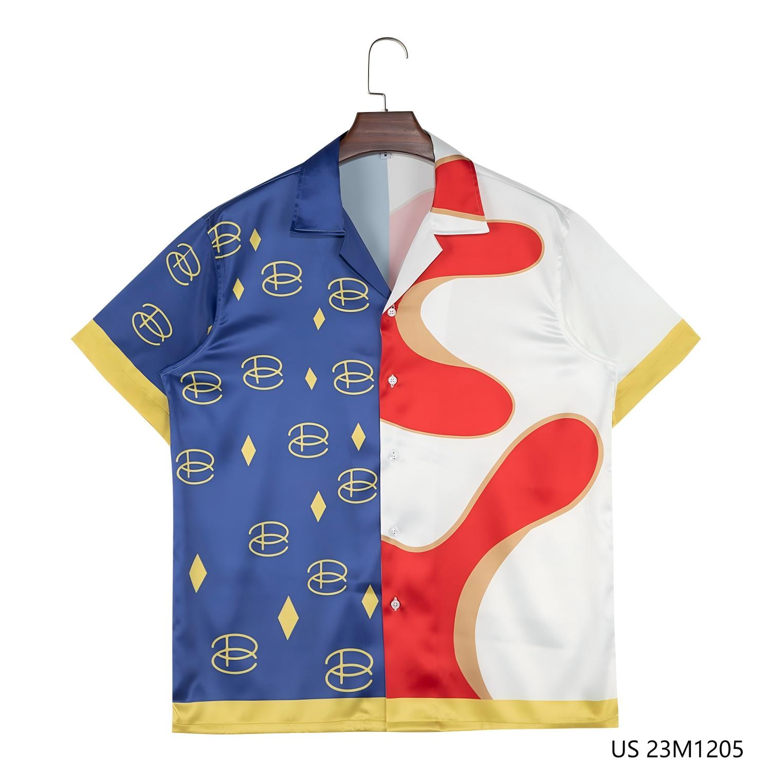 Men's 97% Polyester 3% Spandex Printed Multiple Colors Patchwork Short Sleeve Button Down Shirts