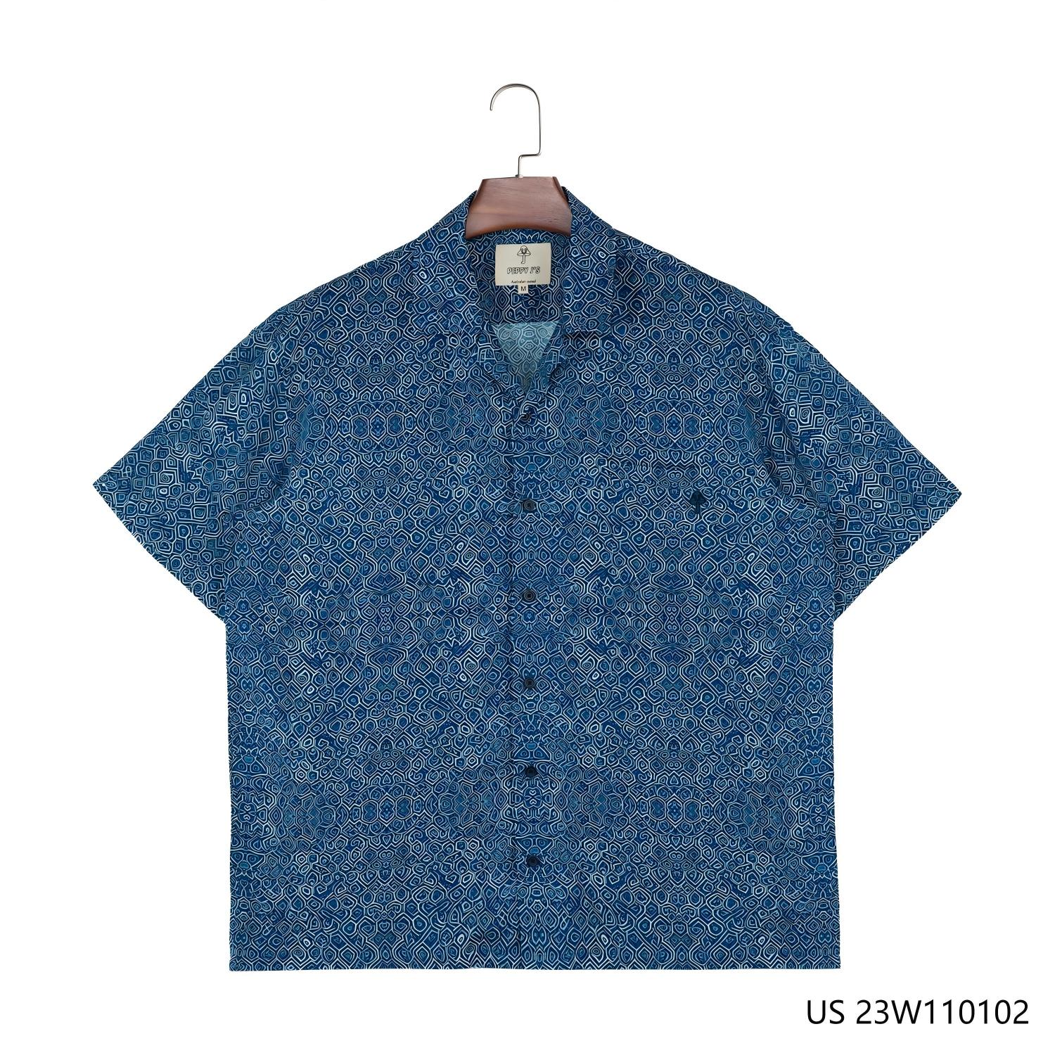 Men's 100% Rayon Printing  Short Sleeve Button Down Shirts  With Cuban Collar