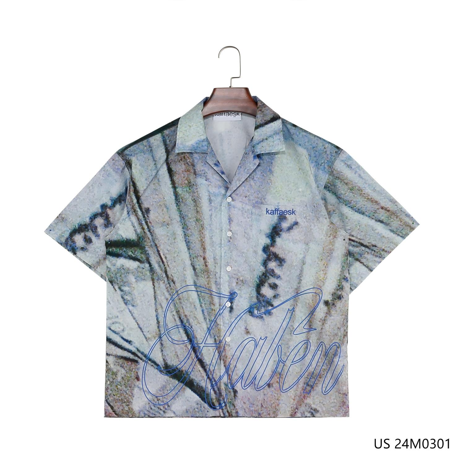 Men's 100% Cotton Printed Short Sleeve Button Down Shirts With Cuban Collar