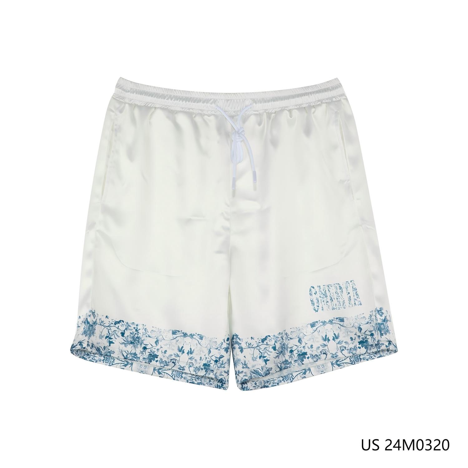 Men's 97% Polyester 3% Spandex Plain White Shorts With Printed Contrim