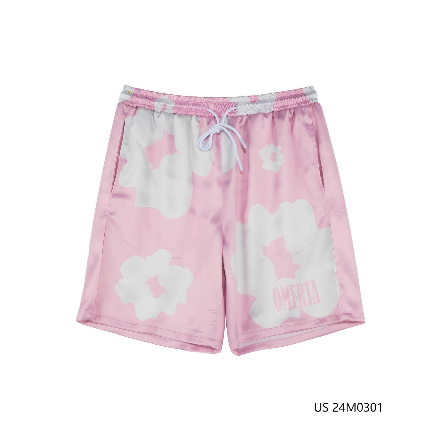 Men's 97% Polyester 3% Spandex White Flower Printed Against The Pink Background Shorts