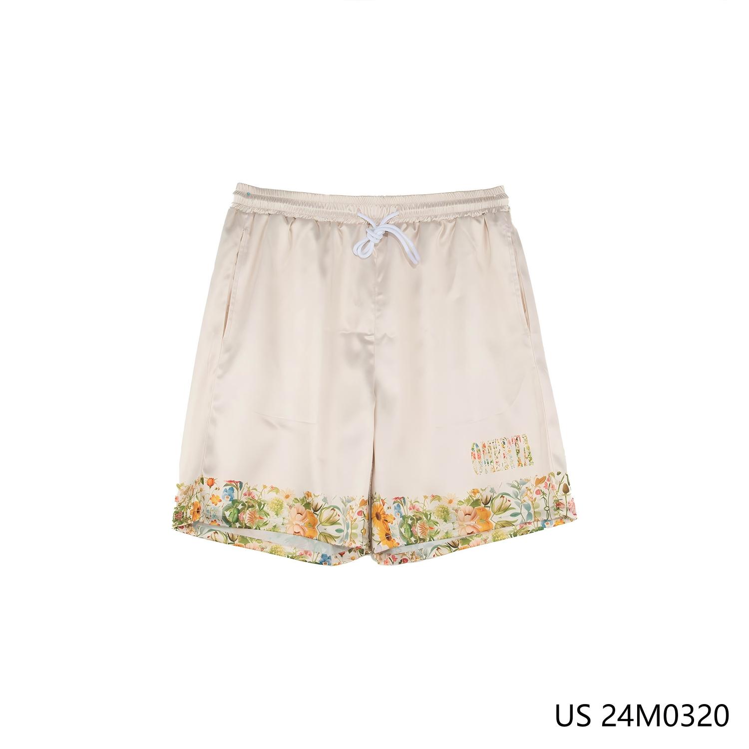 Men's 97% Polyester 3% Spandex Plain Beige Shorts With Printed Contrim