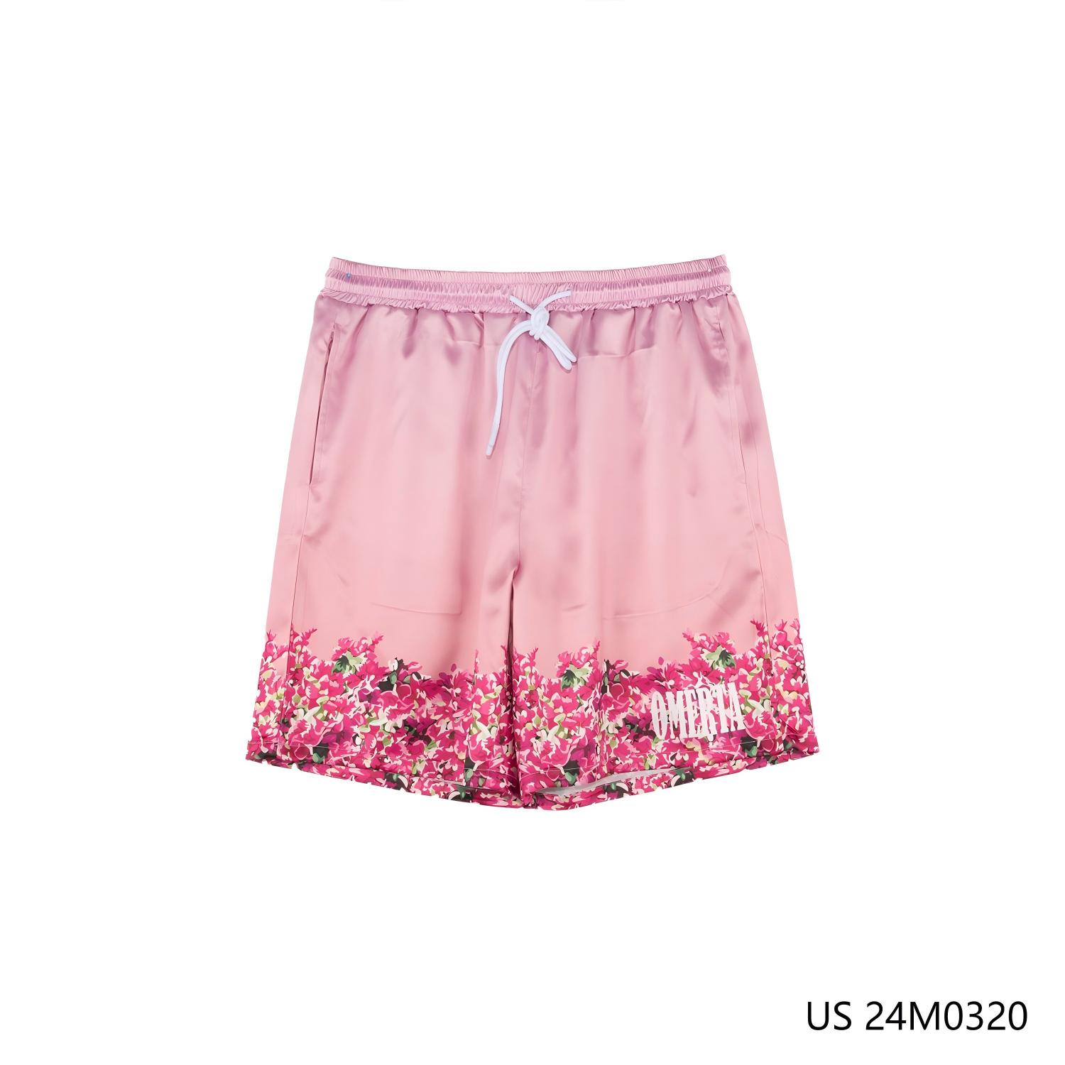 Men's 97% Polyester 3% Spandex Plain Pink Shorts With Printed Contrim