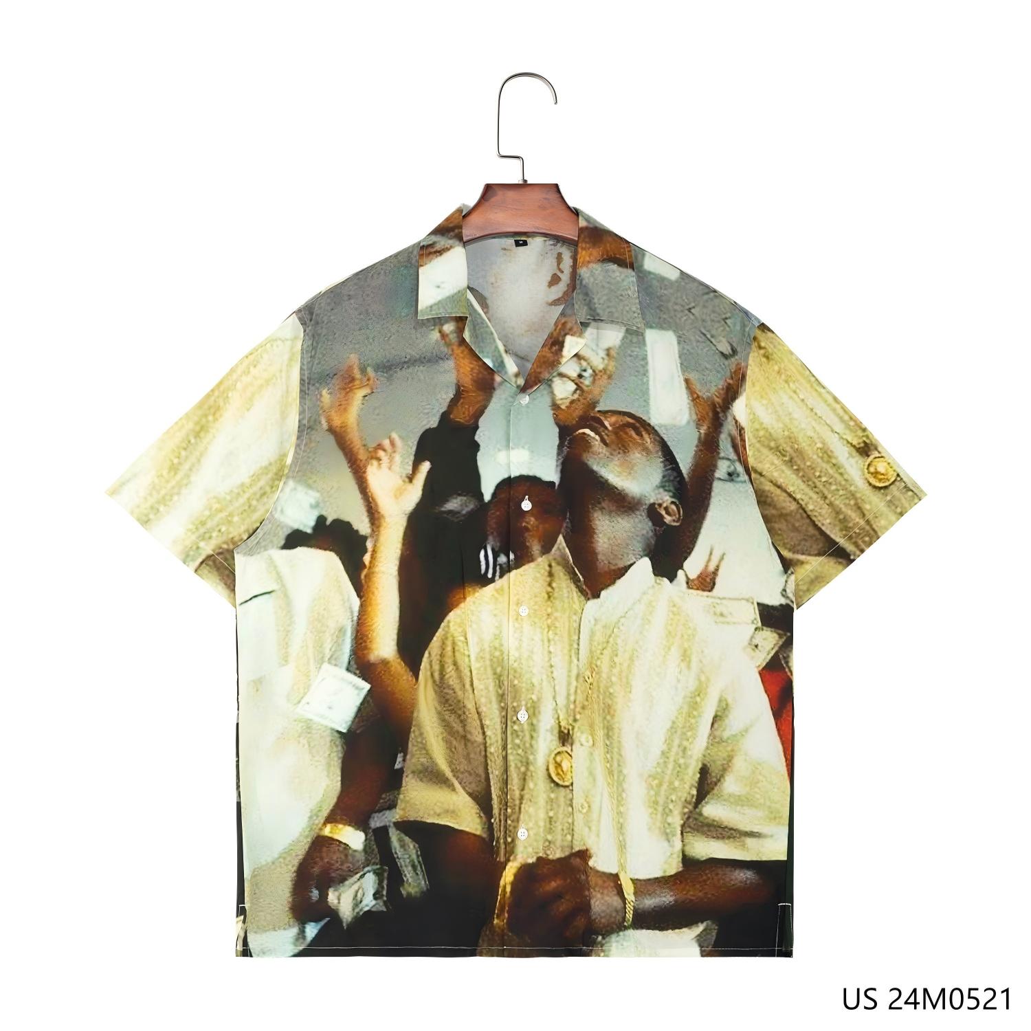 Men's 100% Rayon Printing  Short Sleeve Button Down Shirts  With Cuban Collar