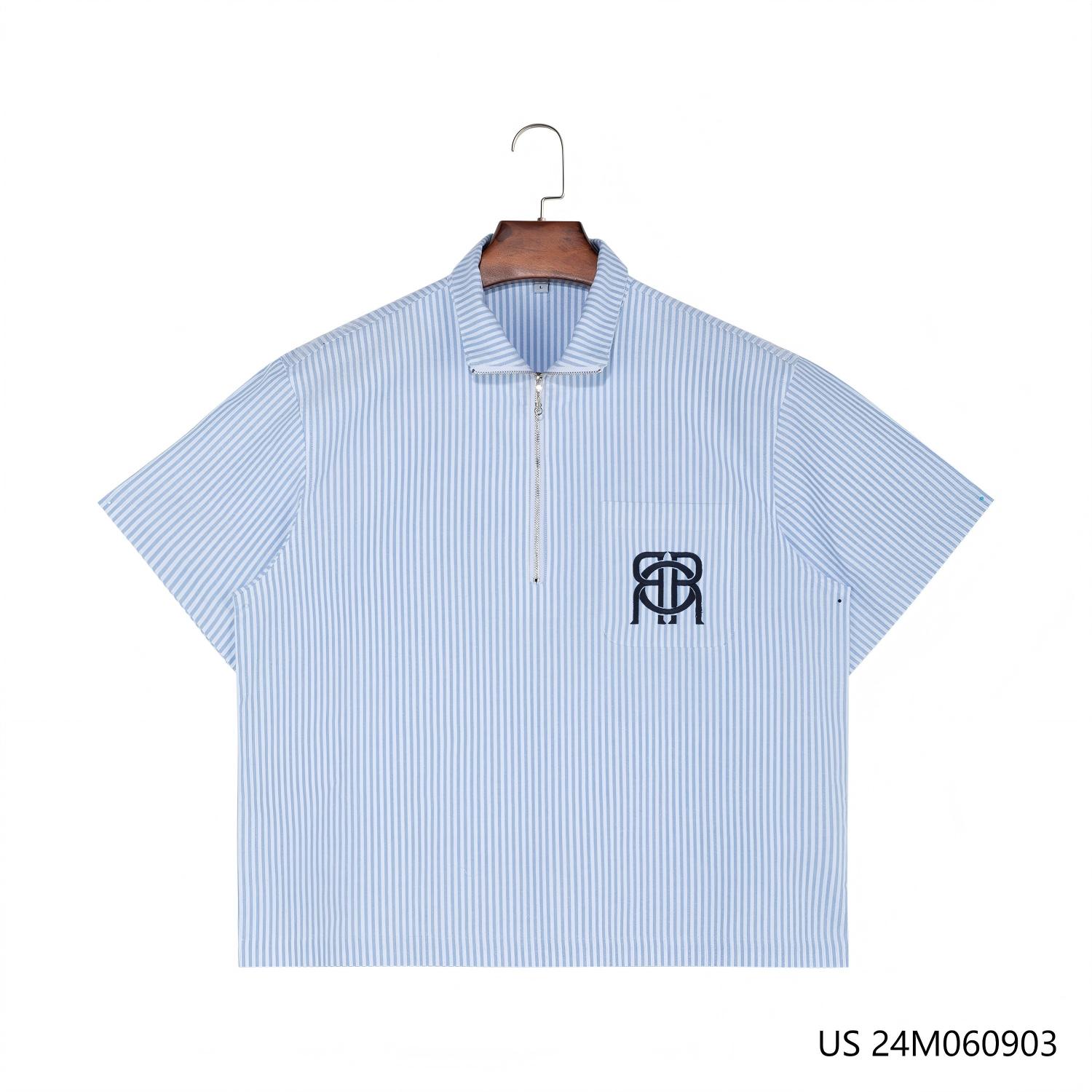 Men's 100% Cotton Half-cut Placket  Zippered Short Sleeve Shirts