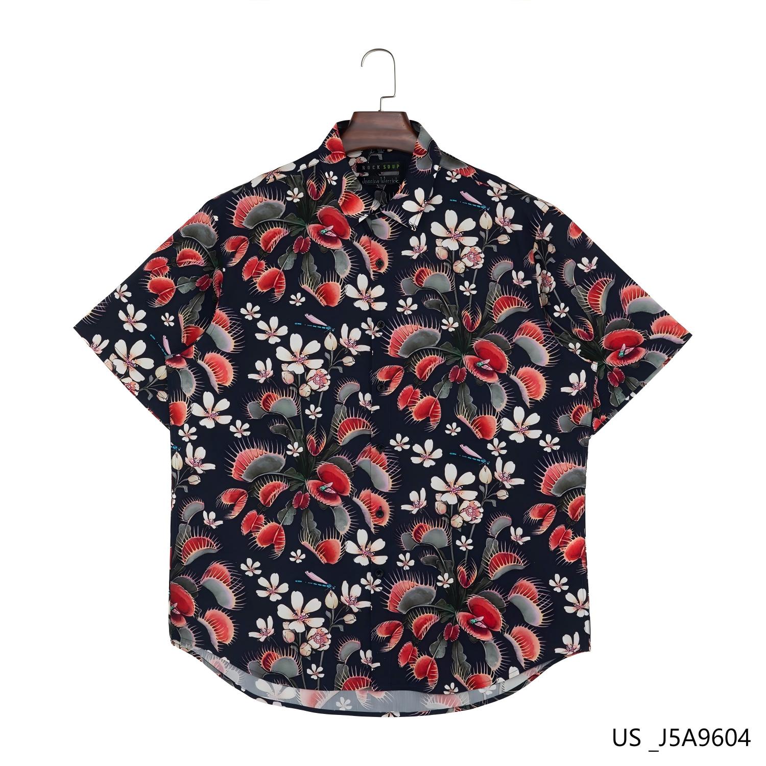 Men's 94% Tencel 6% Linen Printed Short Sleeve Button Down Shirts