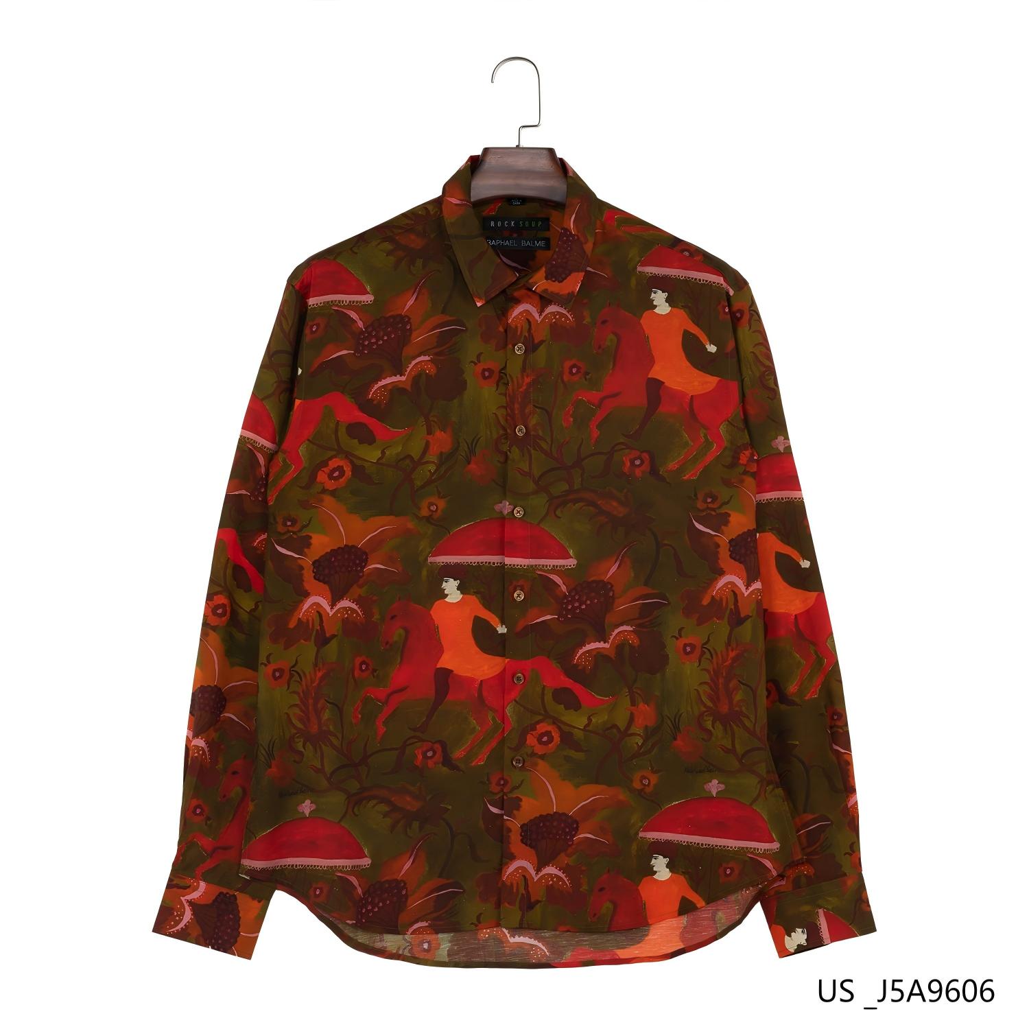 Men's 94% Tencel 6% Linen Printed Button Down Long Sleeve Shirts