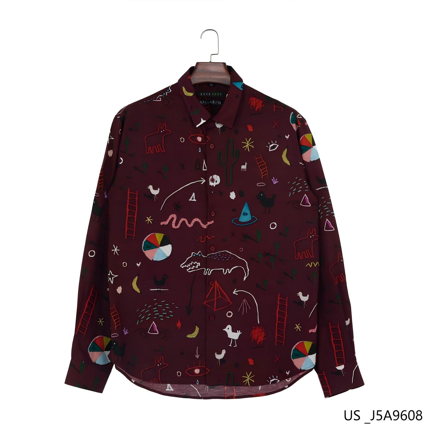 Men's 94% Tencel 6% Linen Printed Button Down  Long Sleeve Shirts