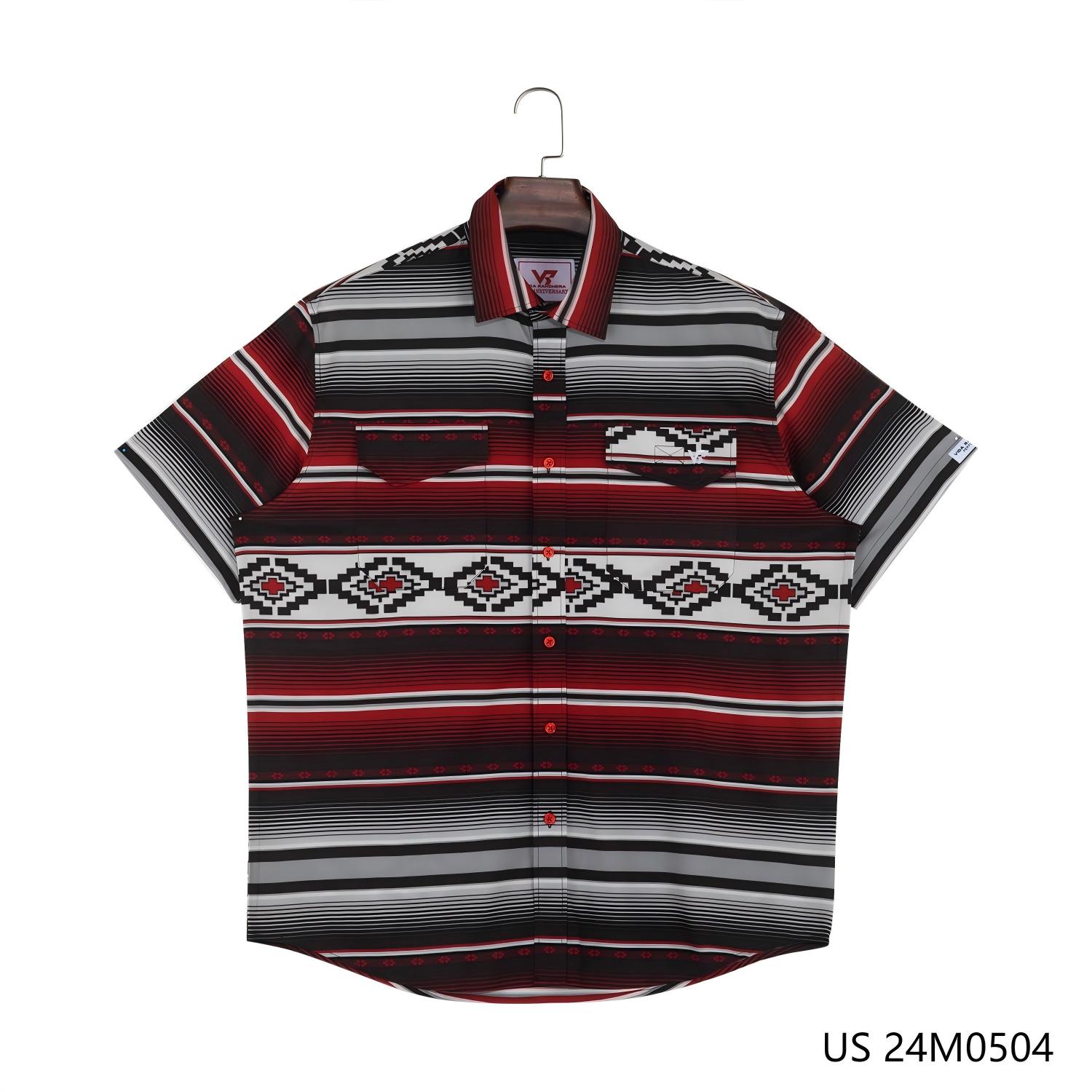 Men's Horizontal  Turn-down Collar Stripes Short Sleeve Button Down Fishing Shirts