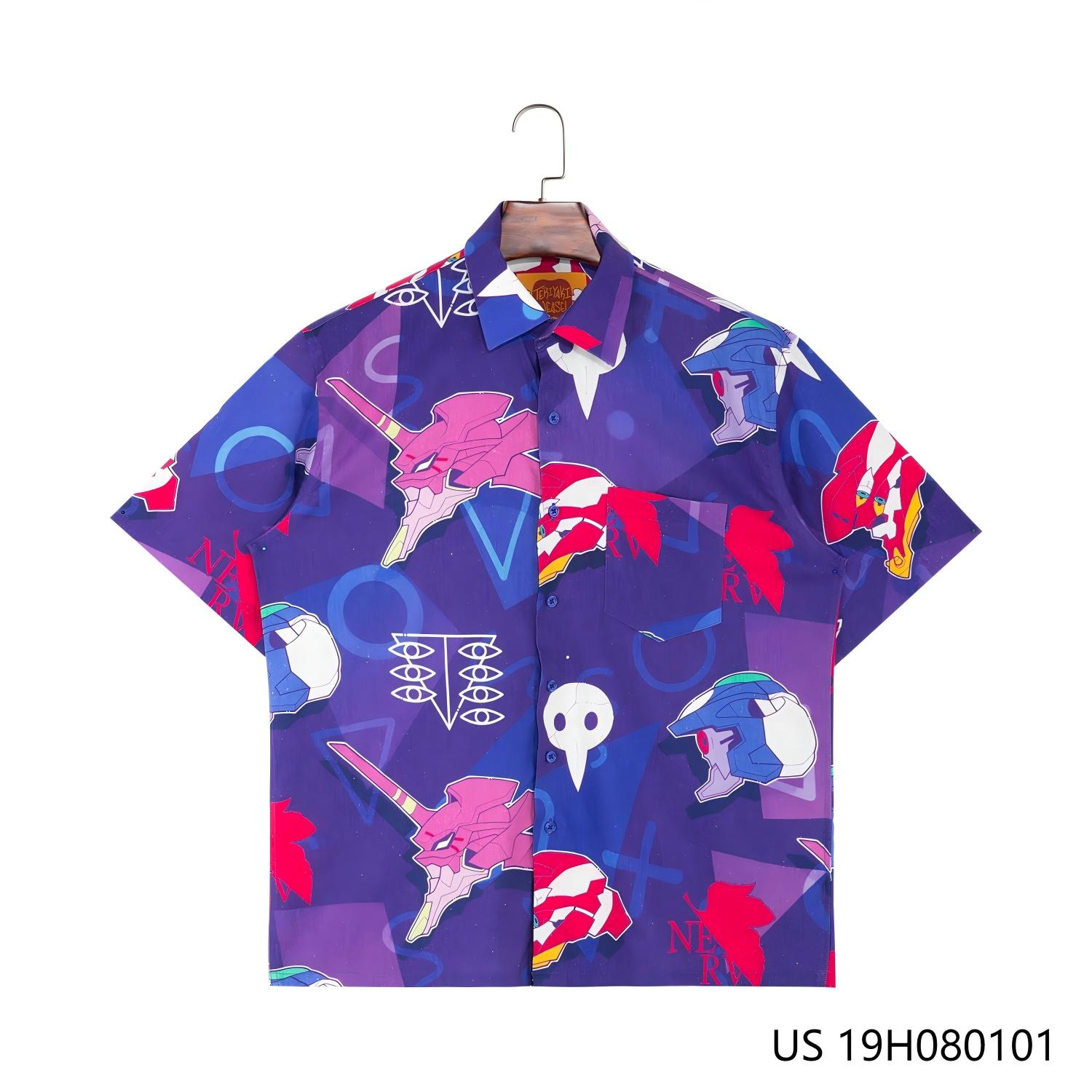 Men's  50% Linen 50% Rayon Purple Printed Short Sleeve Button Down Shirts