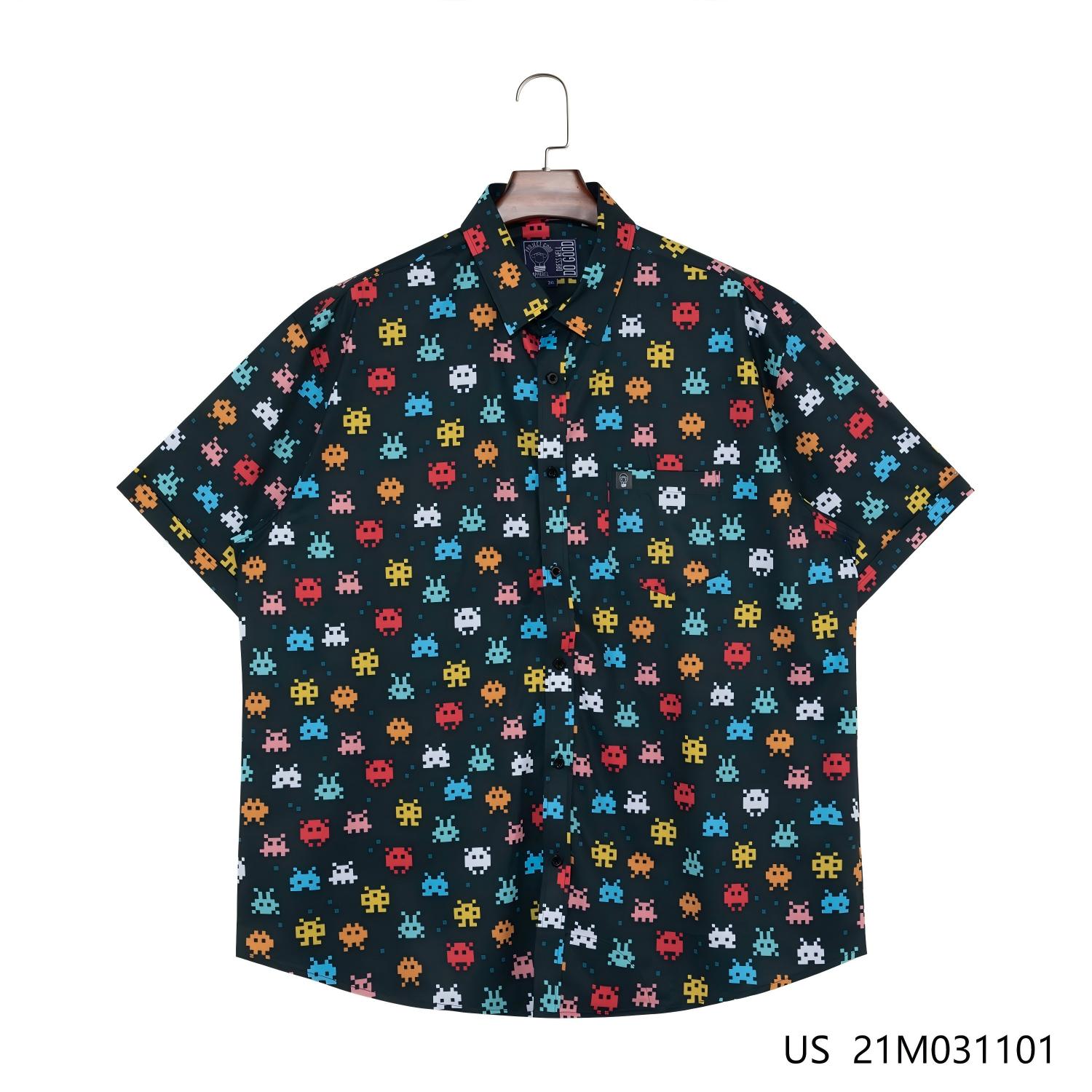Men's 48% Polyester 37% Recycled 15% Spandex Printing Short Sleeve Button Down Shirts