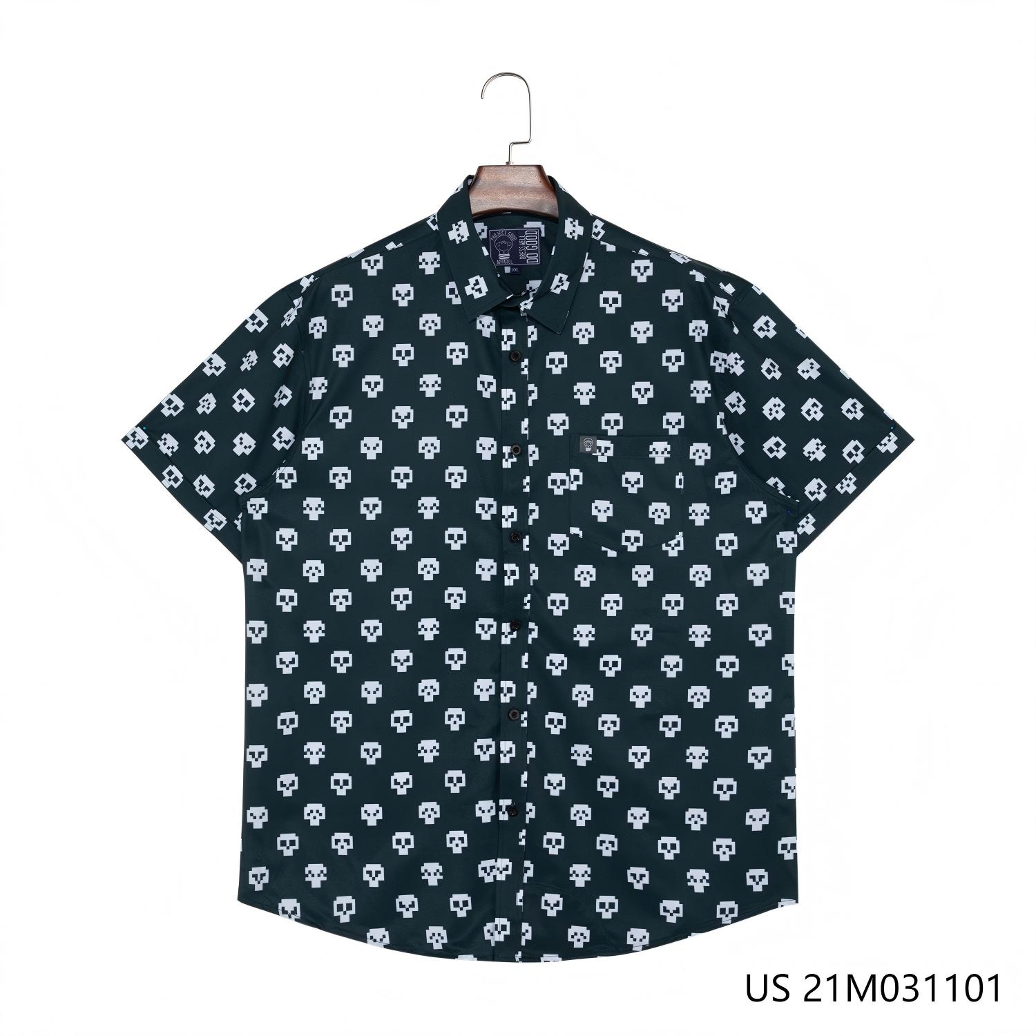 Men's 48% Polyester 37% Recycled 15% Spandex Printing Short Sleeve Button Down Shirts