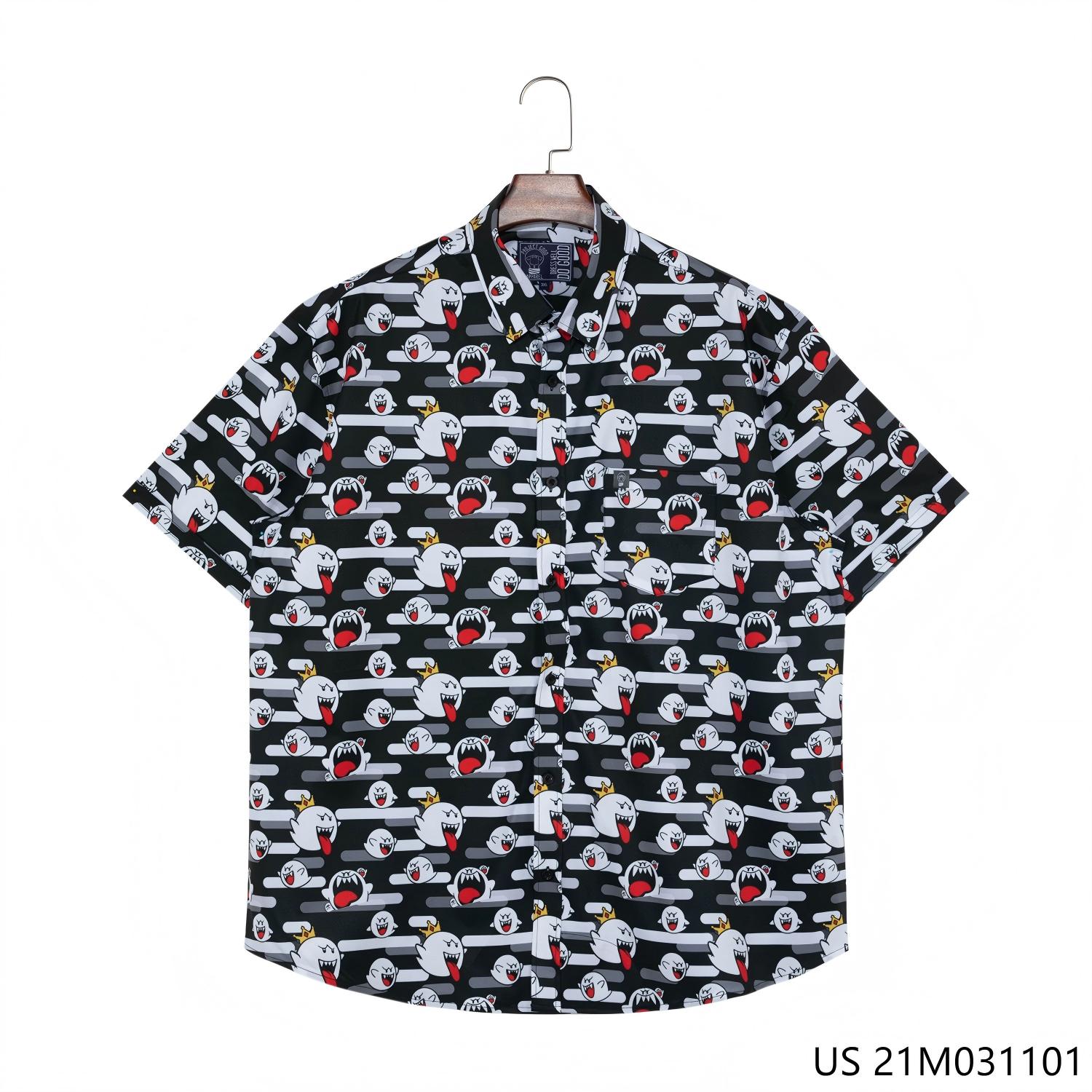 Men's 48% Polyester 37% Recycled 15% Spandex Printing Short Sleeve Button Down Shirts