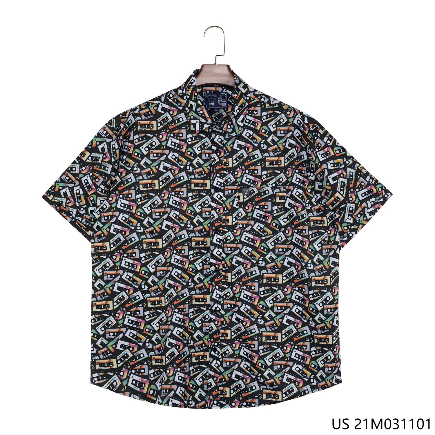 Men's 48% Polyester 37% Recycled 15% Spandex Printing Short Sleeve Button Down Shirts