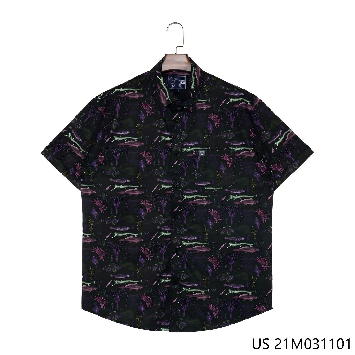 Men's 48% Polyester 37% Recycled 15% Spandex Printing Short Sleeve Button Down Shirts