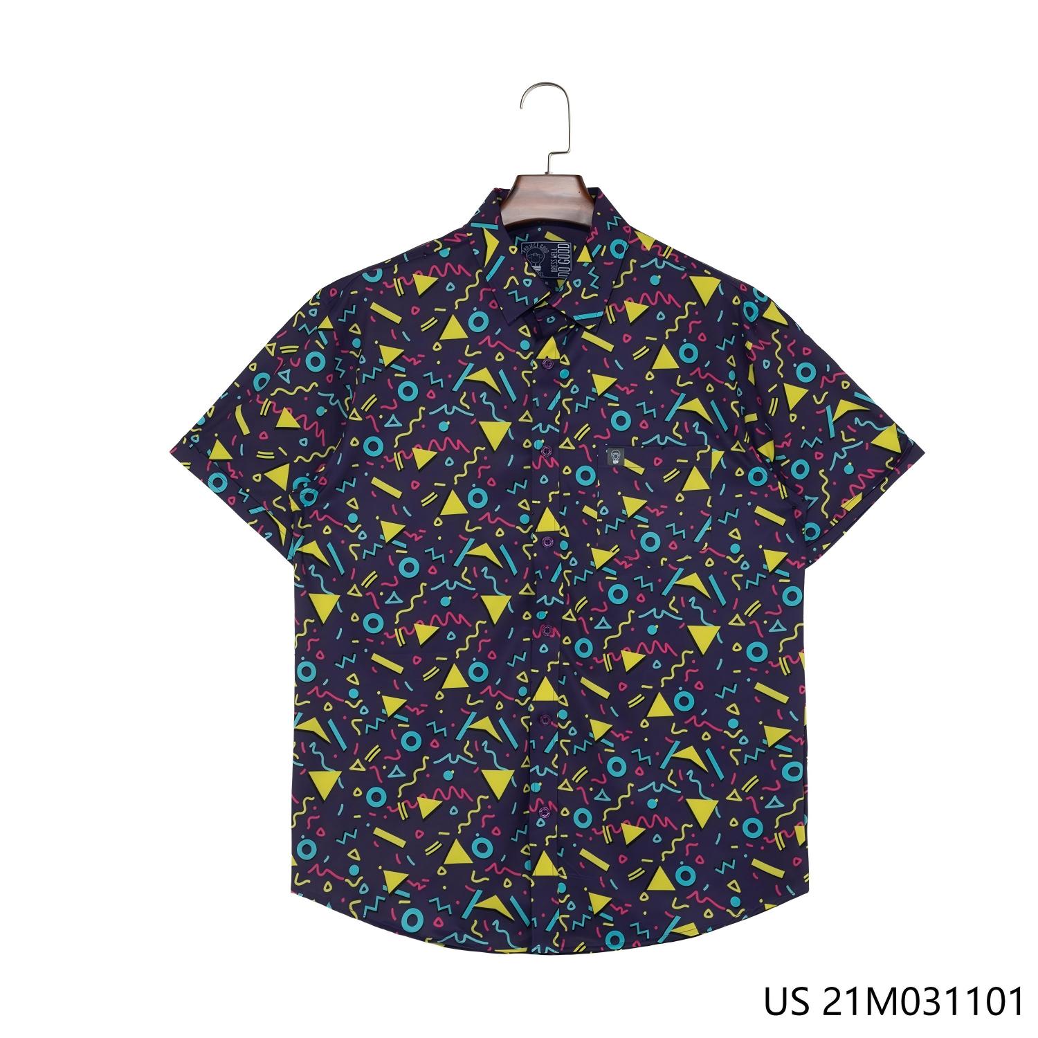 Men's 48% Polyester 37% Recycled 15% Spandex Printing Short Sleeve Button Down Shirts
