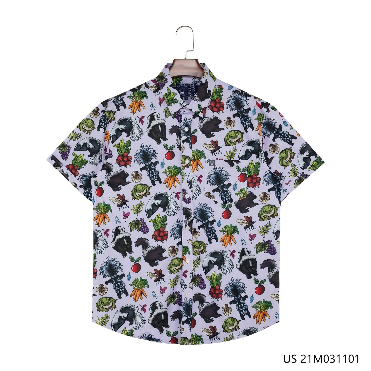 Men's 48% Polyester 37% Recycled 15% Spandex Printing Short Sleeve Button Down Shirts