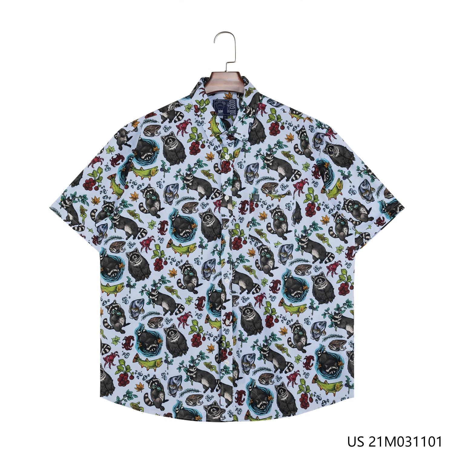 Men's 48% Polyester 37% Recycled 15% Spandex Printing Short Sleeve Button Down Shirts