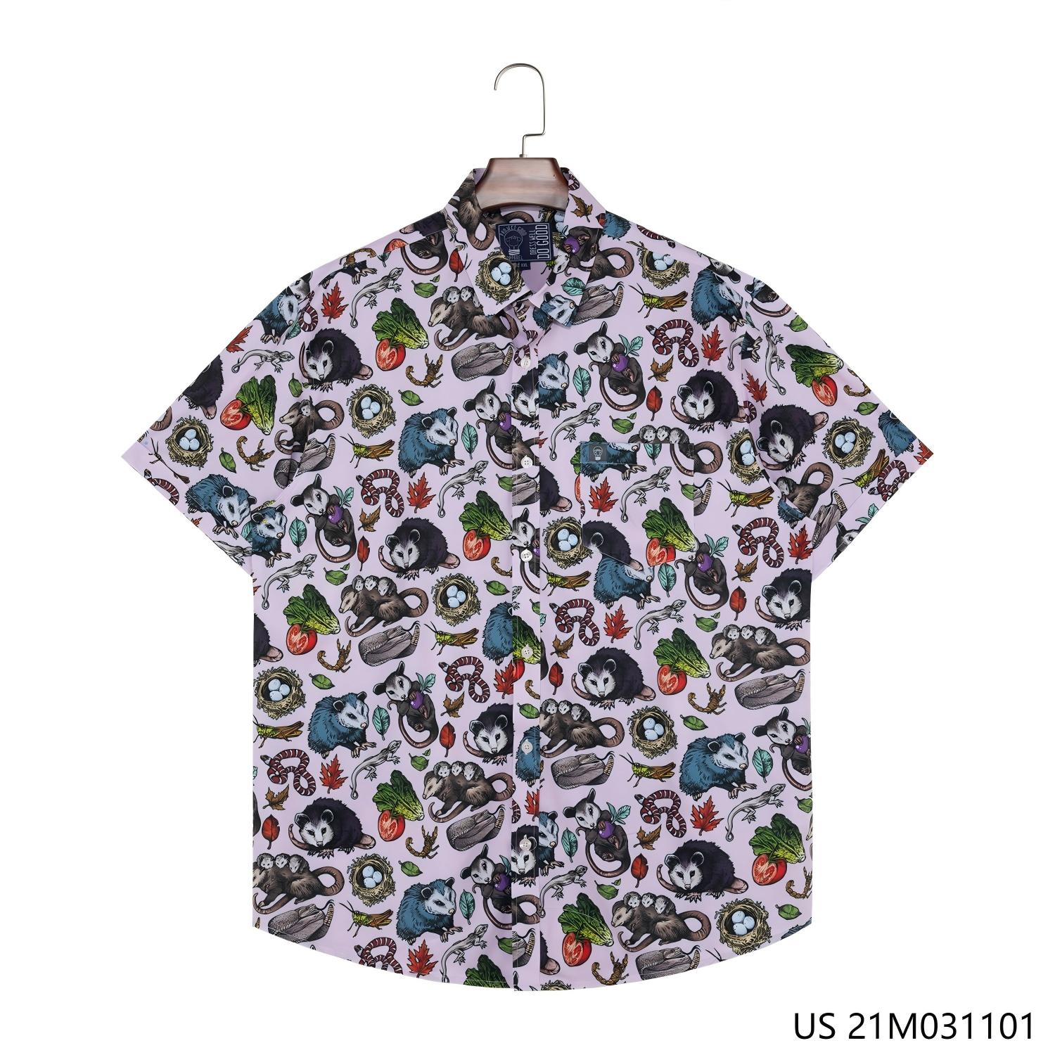 Men's 48% Polyester 37% Recycled 15% Spandex Printing Short Sleeve Button Down Shirts