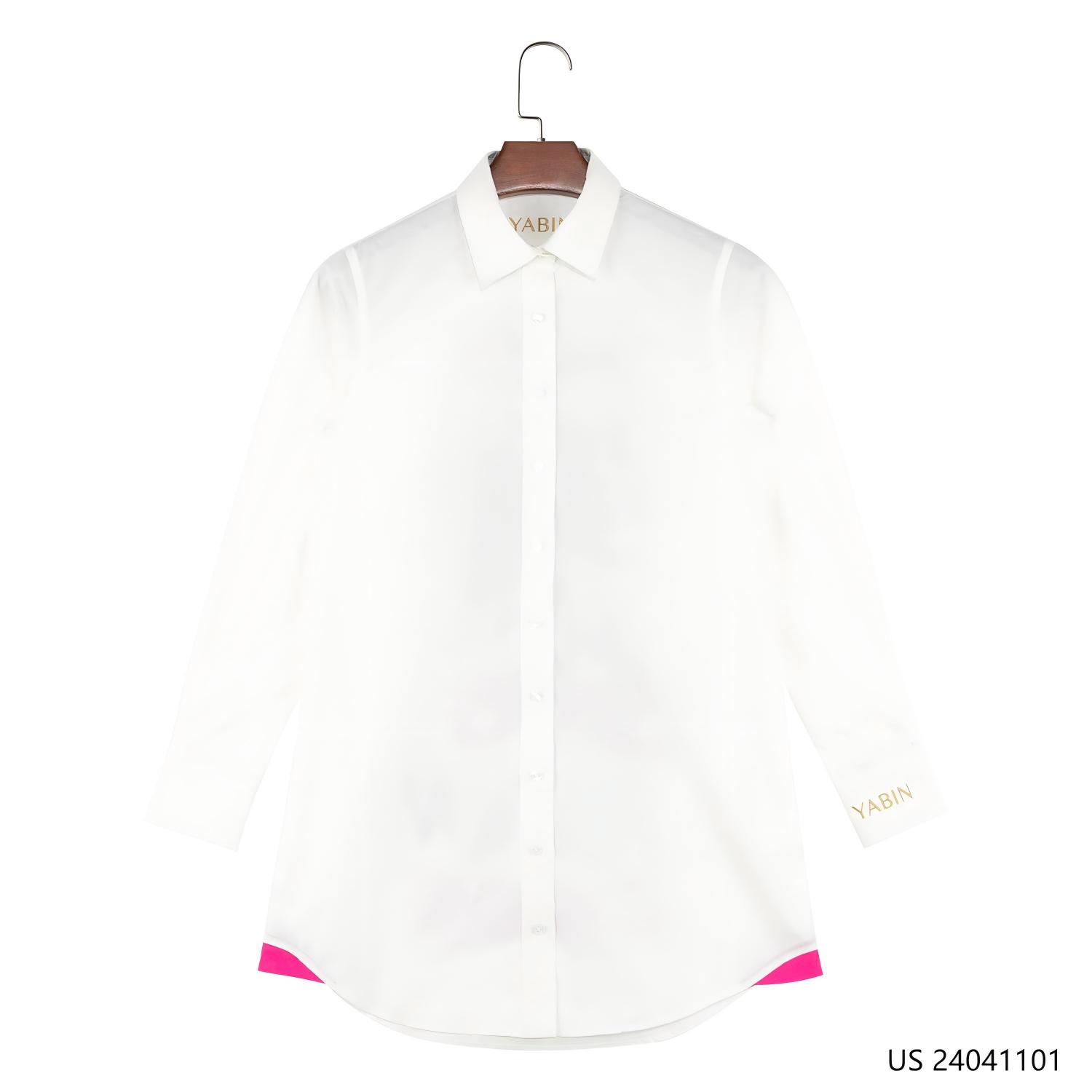 Women's 100% Cotton Black Printed Against The White Background Button Down Long Sleeve Dress Shirt