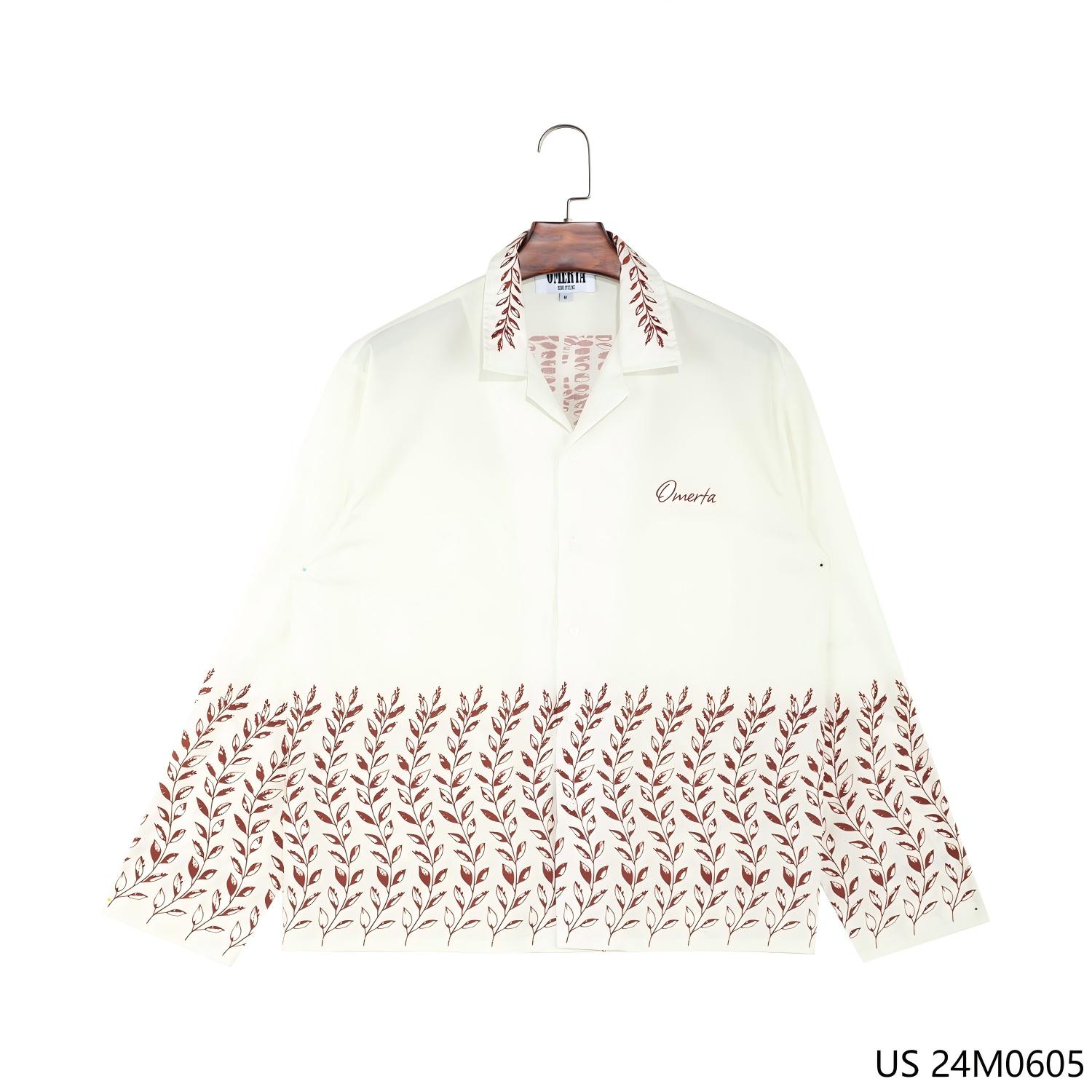 Men's 100% Cotton Red Printed On The Hem And Collar Button Down Long Sleeve Shirts