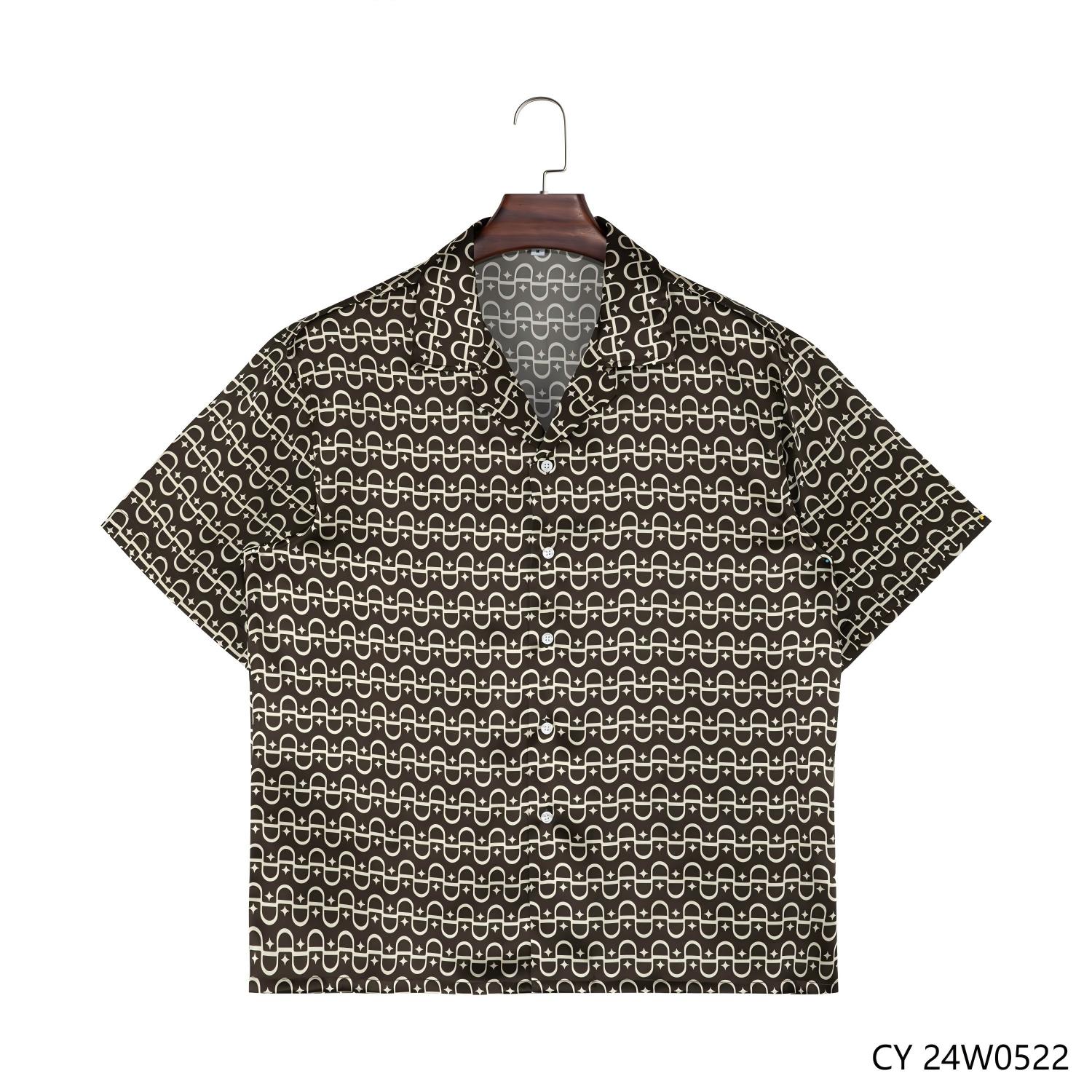 Men's 100% Cotton Printed Short Sleeve Button Down Shirts With Cuban Collar