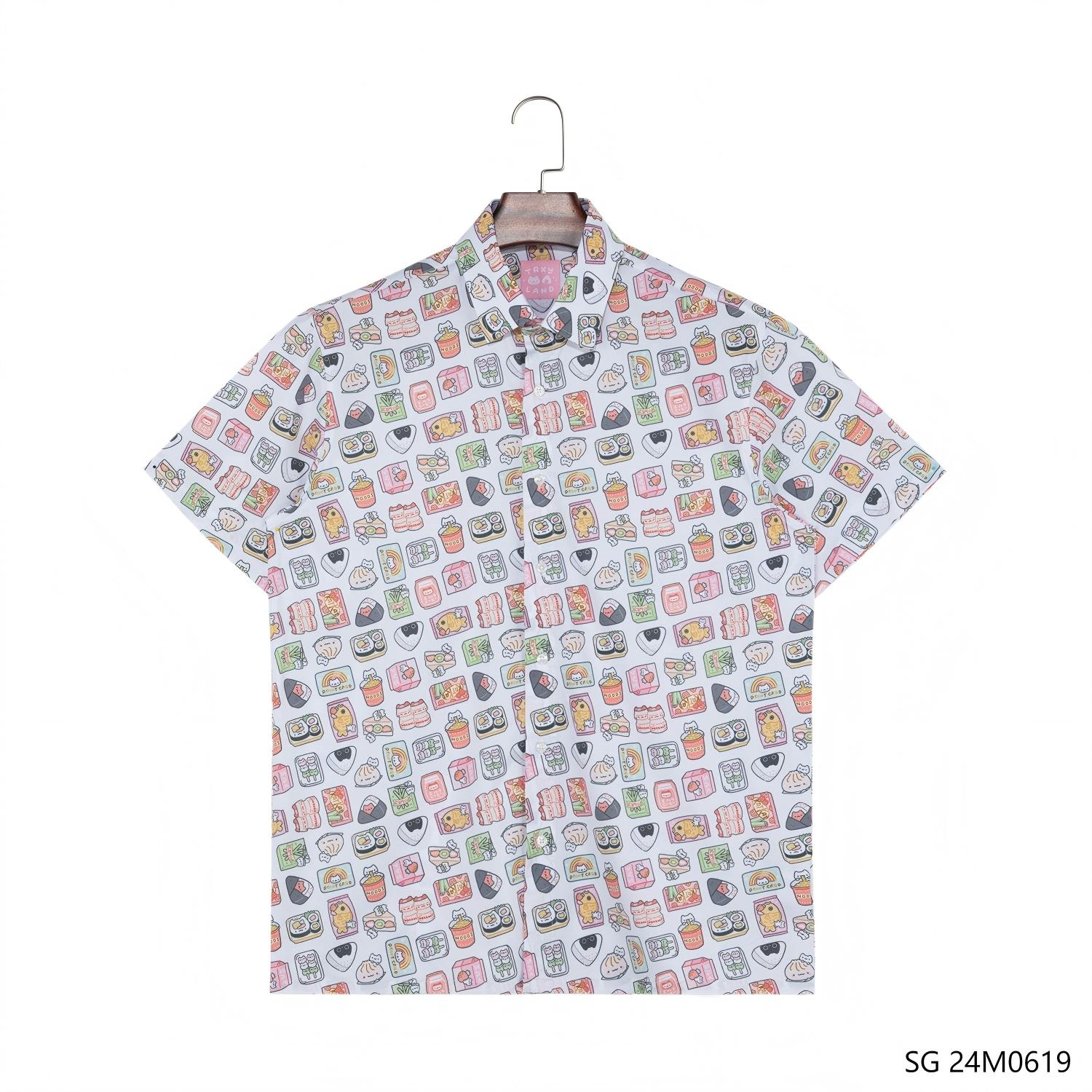 Men's 48% Polyester 37% Recycled 15% Spandex Printing Short Sleeve Button Down Shirts