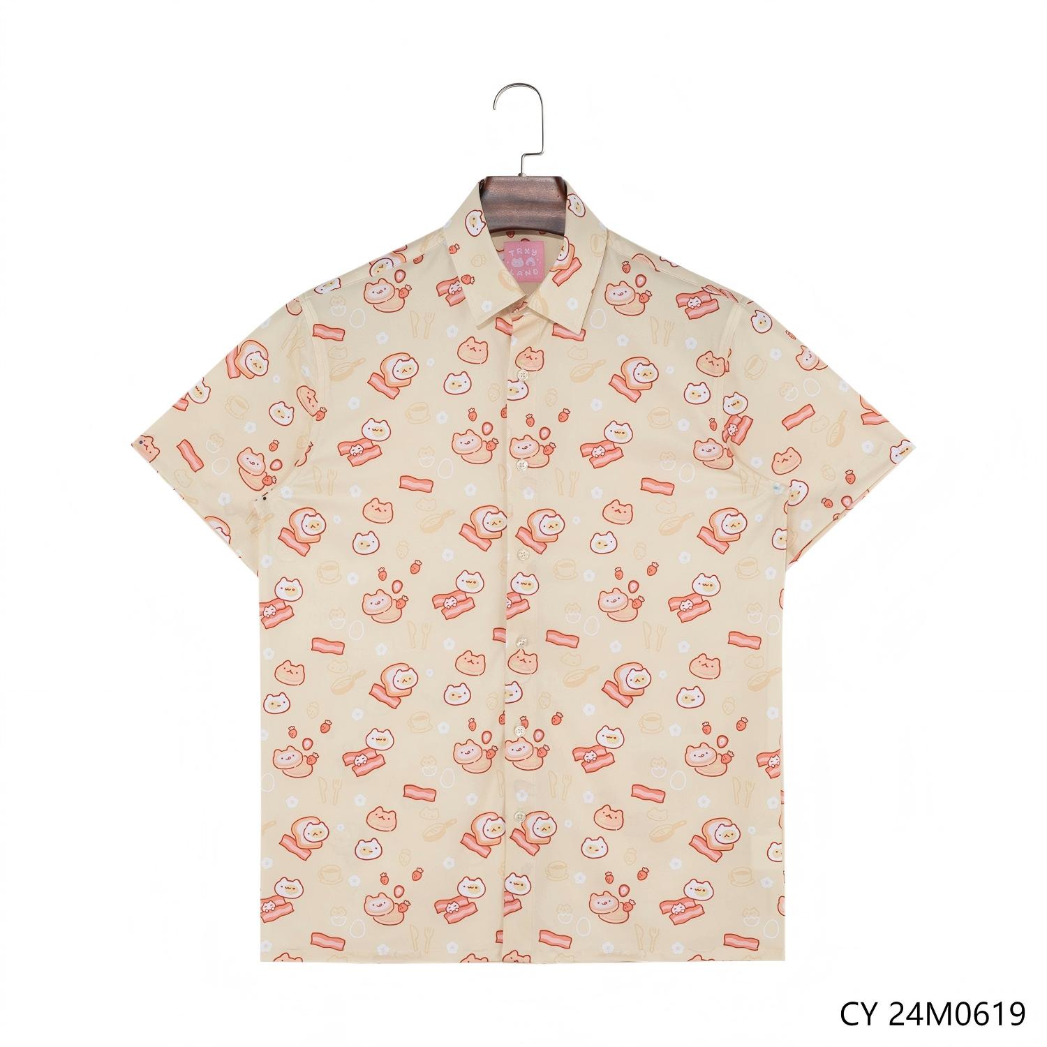 Men's 48% Polyester 37% Recycled 15% Spandex Printing Short Sleeve Button Down Shirts