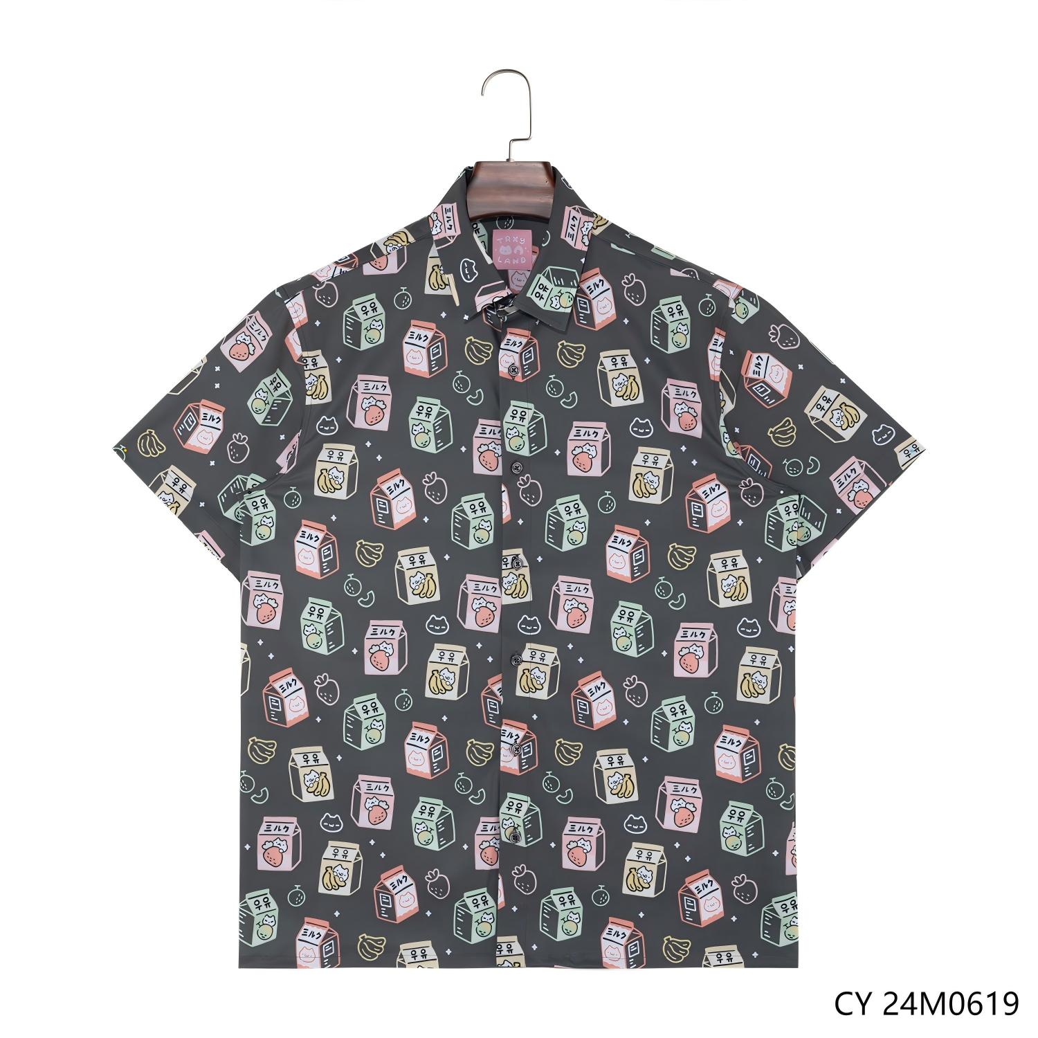 Men's 48% Polyester 37% Recycled 15% Spandex Printing Short Sleeve Button Down Shirts