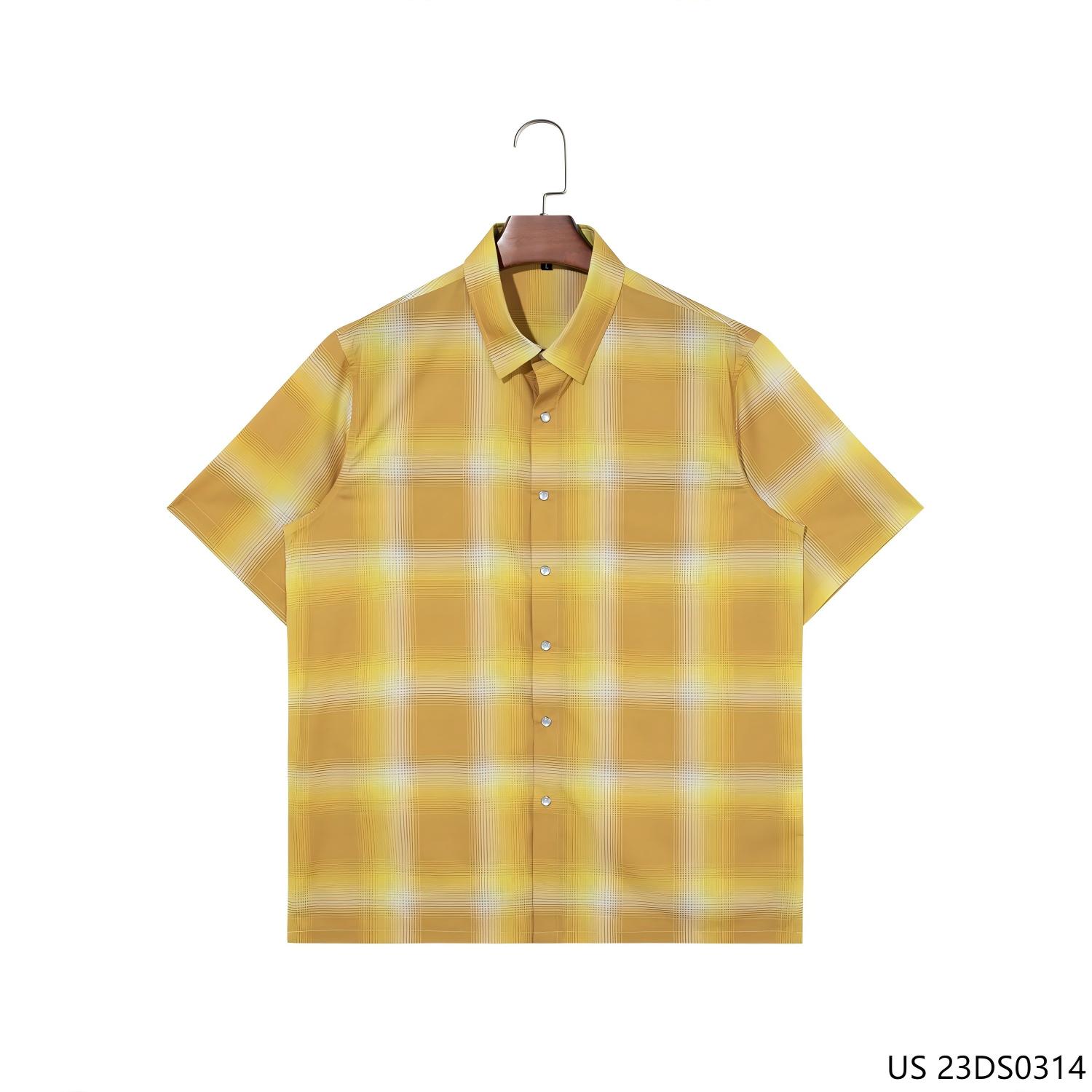 Men's Yellow Plaid Short Sleeve Button Down Shirts