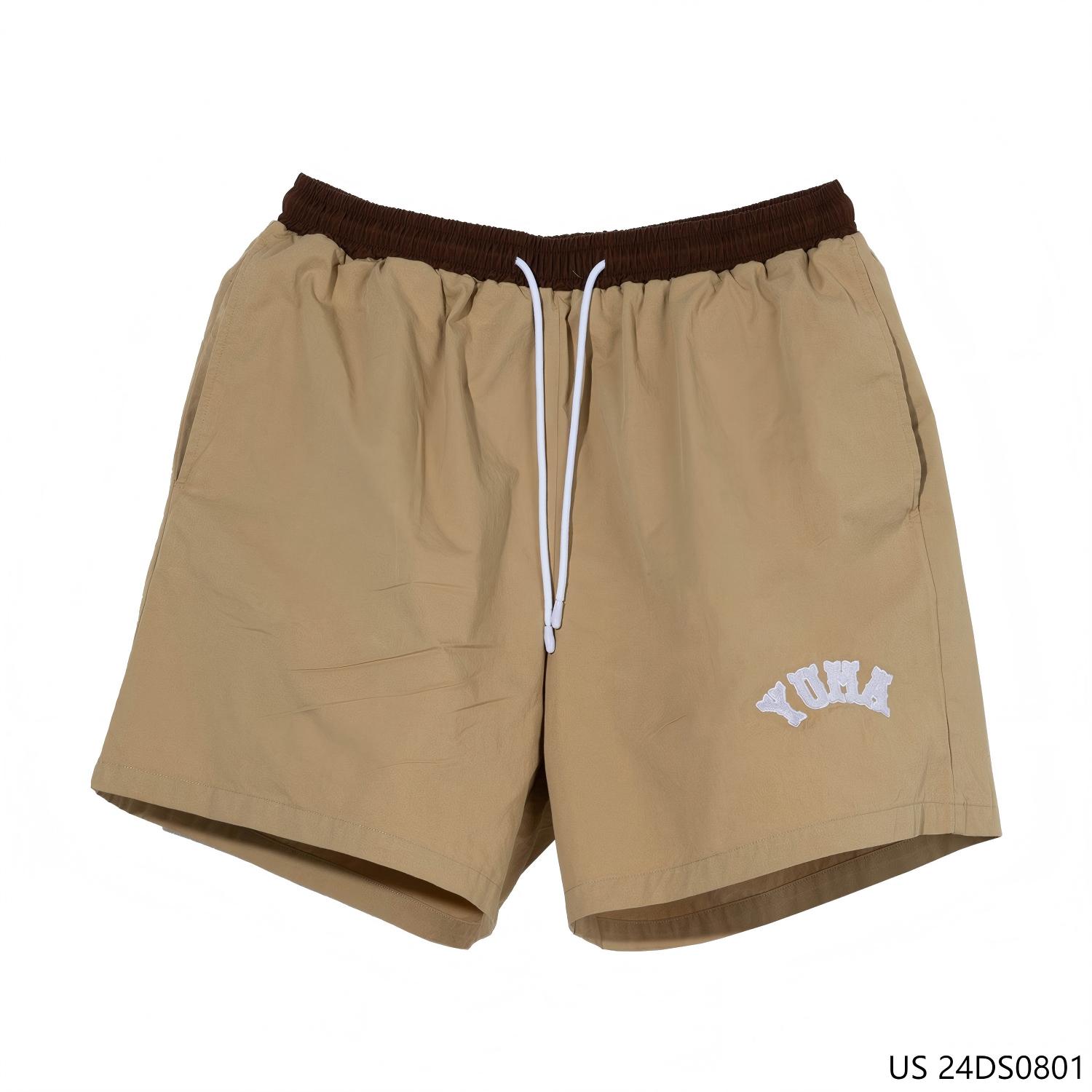 Men's 100% Cotton Embroidered  Contrast Color String-fastened Shorts