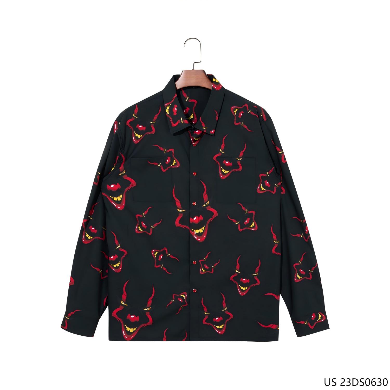 Men's 97% Polyester 3% Spandex Dark Style Printed Button Down Long Sleeve Shirts