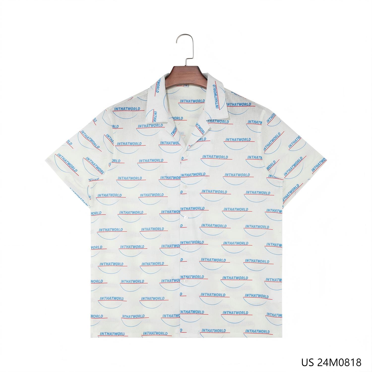 Men's 50% Linen 50% Cotton Printed Short Sleeve Button Down Shirts