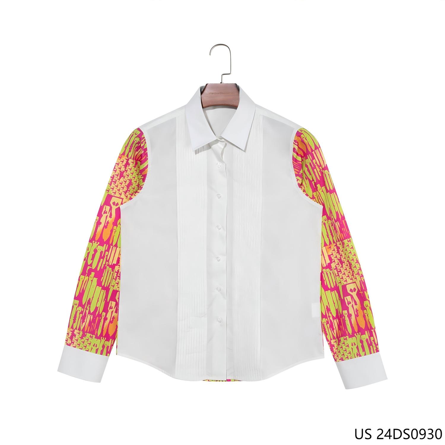 Women's 100% Cotton Pleated Contrast Color Patchwork Button Down Long Sleeve Shirts With Cuff