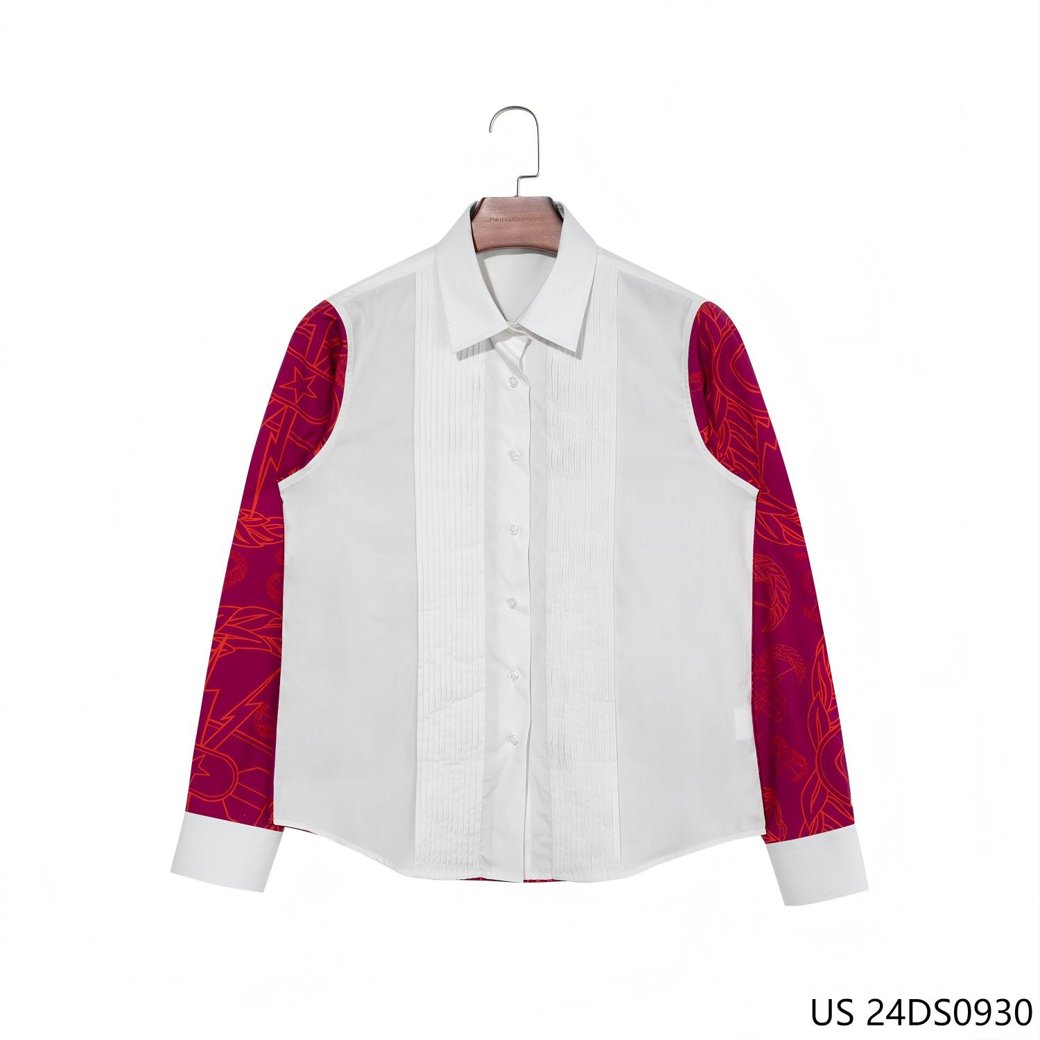 Women's 100% Cotton Pleated Contrast Color Patchwork Button Down Long Sleeve Shirts With Cuff